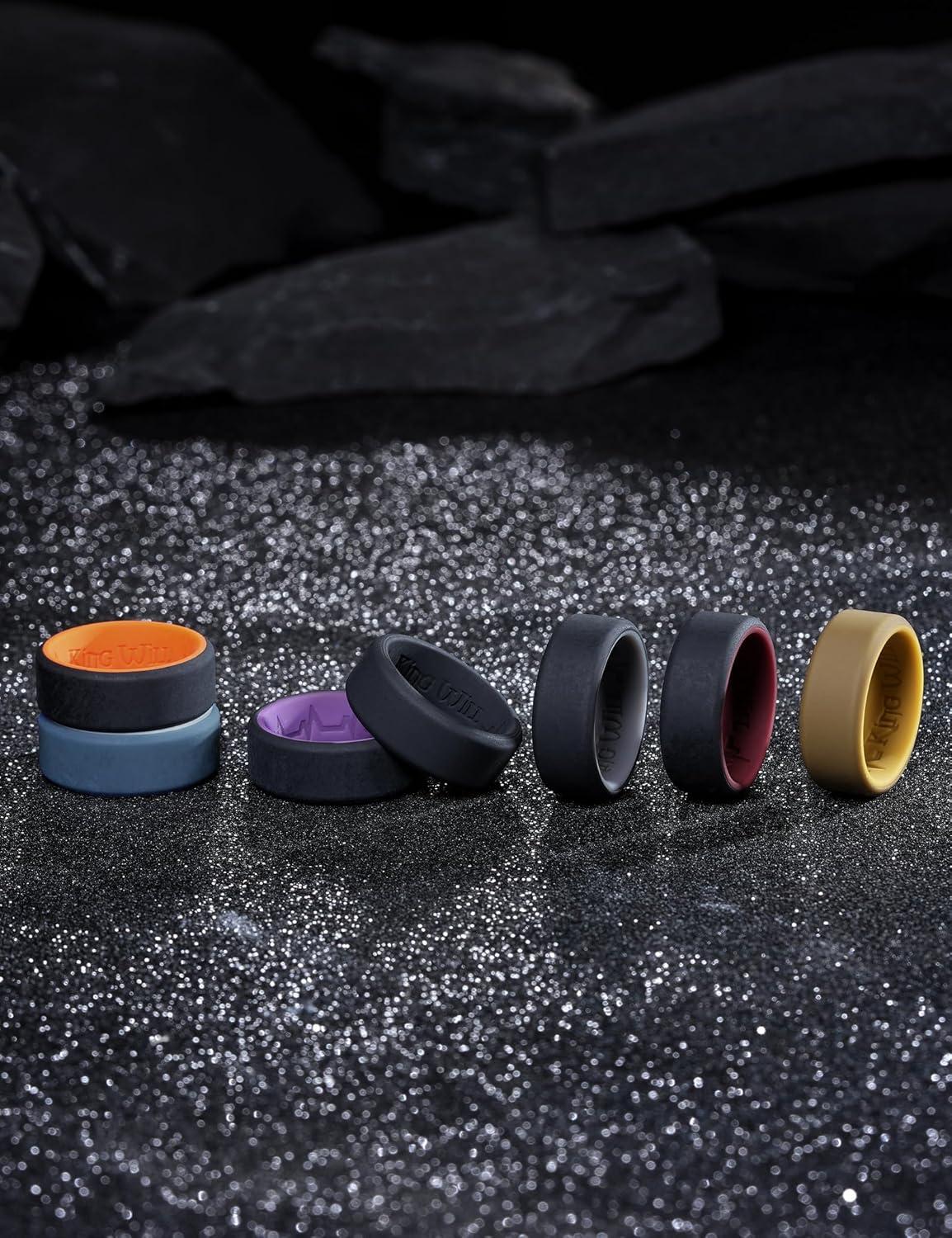 imageKing Will Mens Silicone Wedding Bands 8mm Comfort Fit with Unique Inner Groove Design Rubber Engagement Rings for Daily Wear and Activities 14 Variety MultipackPack 7A