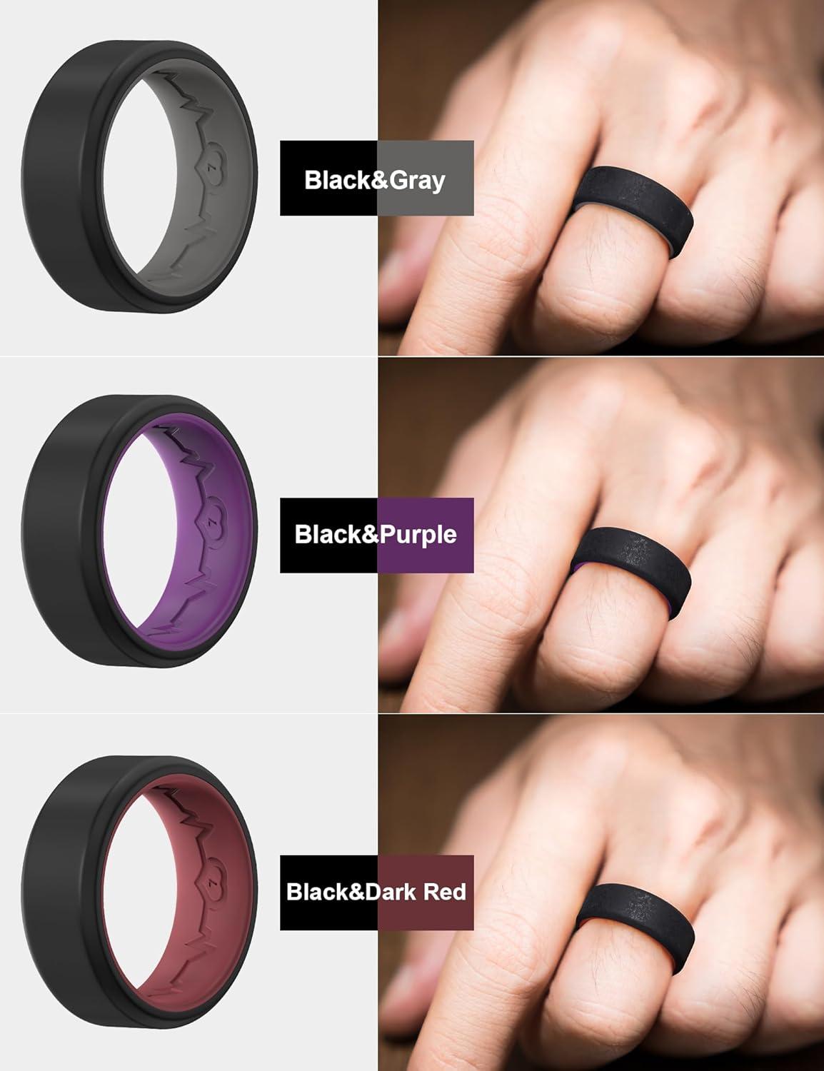 imageKing Will Mens Silicone Wedding Bands 8mm Comfort Fit with Unique Inner Groove Design Rubber Engagement Rings for Daily Wear and Activities 14 Variety MultipackPack 7A