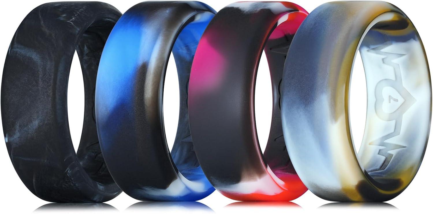 imageKing Will Mens Silicone Wedding Bands 8mm Comfort Fit with Unique Inner Groove Design Rubber Engagement Rings for Daily Wear and Activities 14 Variety MultipackPack Camo A