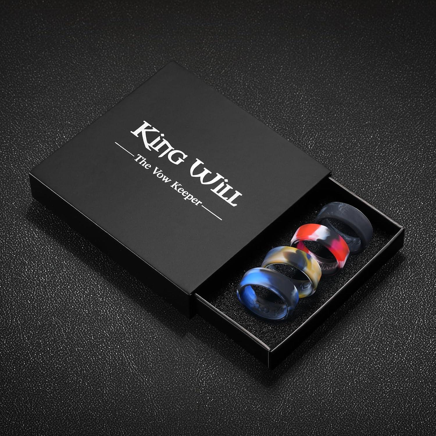 imageKing Will Mens Silicone Wedding Bands 8mm Comfort Fit with Unique Inner Groove Design Rubber Engagement Rings for Daily Wear and Activities 14 Variety MultipackPack Camo A