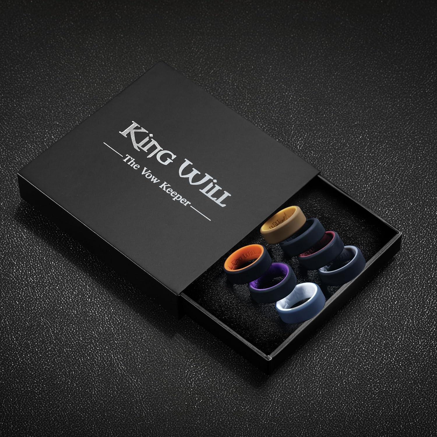 imageKing Will Mens Silicone Wedding Bands 8mm Comfort Fit with Unique Inner Groove Design Rubber Engagement Rings for Daily Wear and Activities 14 Variety MultipackPack 7A