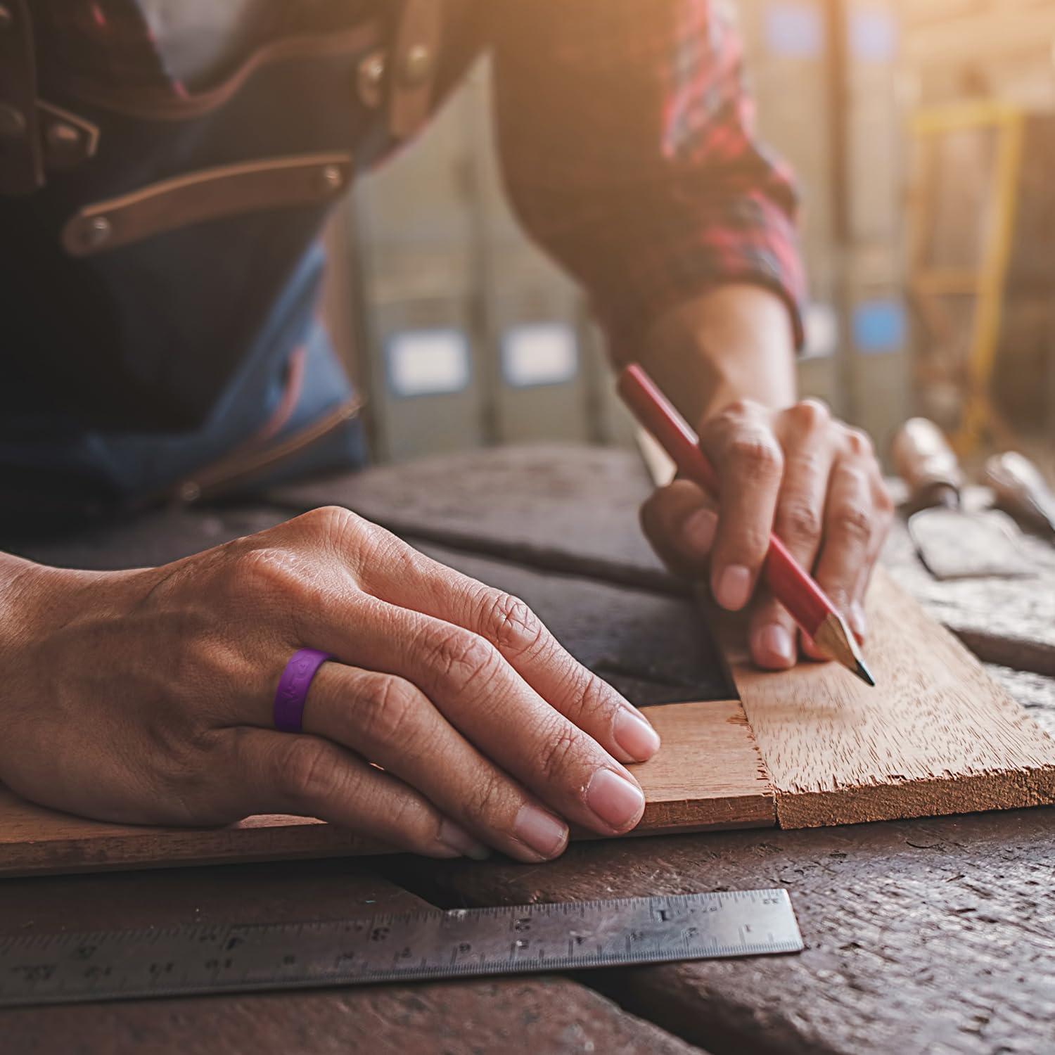 imageKing Will Mens Silicone Wedding Bands 8mm Comfort Fit with Unique Inner Groove Design Rubber Engagement Rings for Daily Wear and Activities 14 Variety MultipackBlack Purple