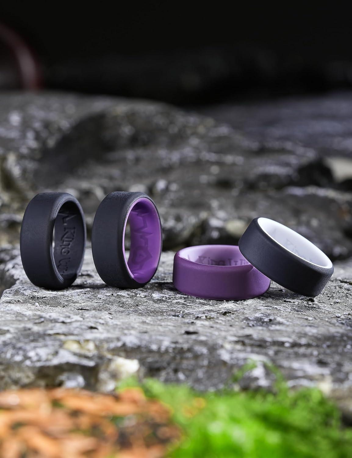 imageKing Will Mens Silicone Wedding Bands 8mm Comfort Fit with Unique Inner Groove Design Rubber Engagement Rings for Daily Wear and Activities 14 Variety MultipackPack 4F