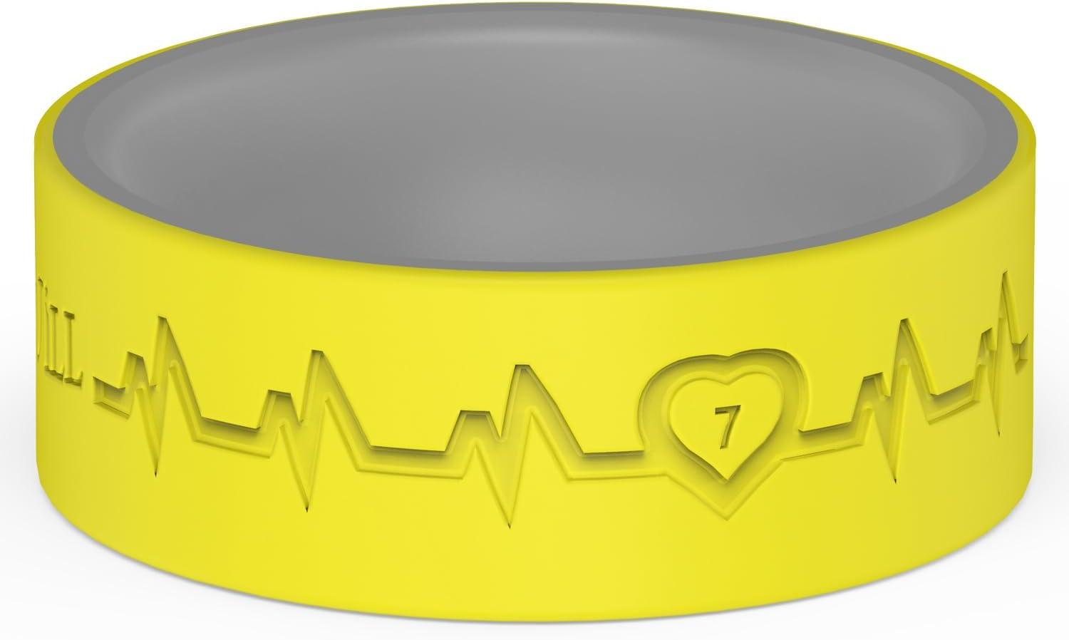 imageKing Will Mens Silicone Wedding Bands 8mm Comfort Fit with Unique Inner Groove Design Rubber Engagement Rings for Daily Wear and Activities 14 Variety MultipackGreyYellow