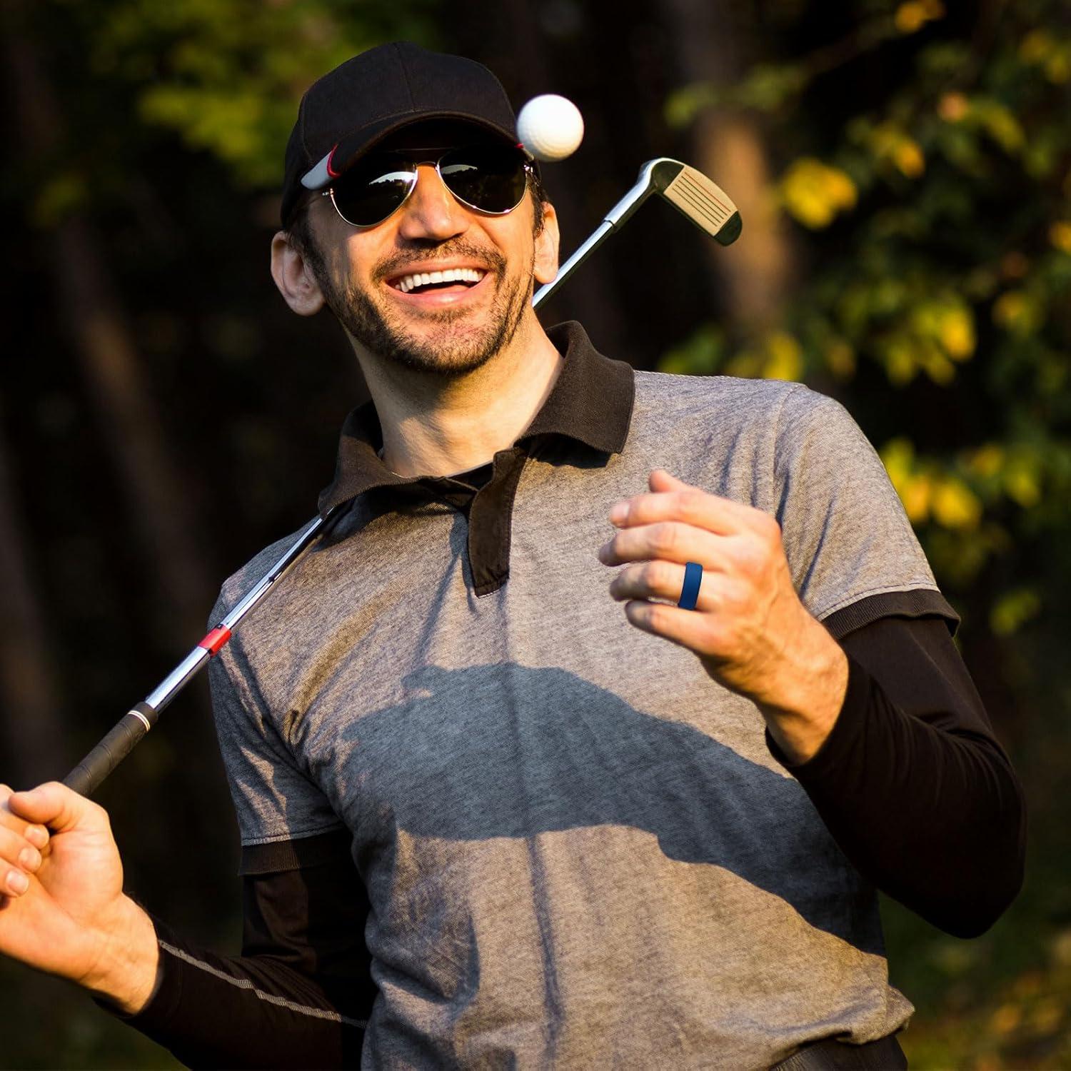 imageKing Will Mens Silicone Wedding Bands 8mm Comfort Fit with Unique Inner Groove Design Rubber Engagement Rings for Daily Wear and Activities 14 Variety MultipackBlueRed