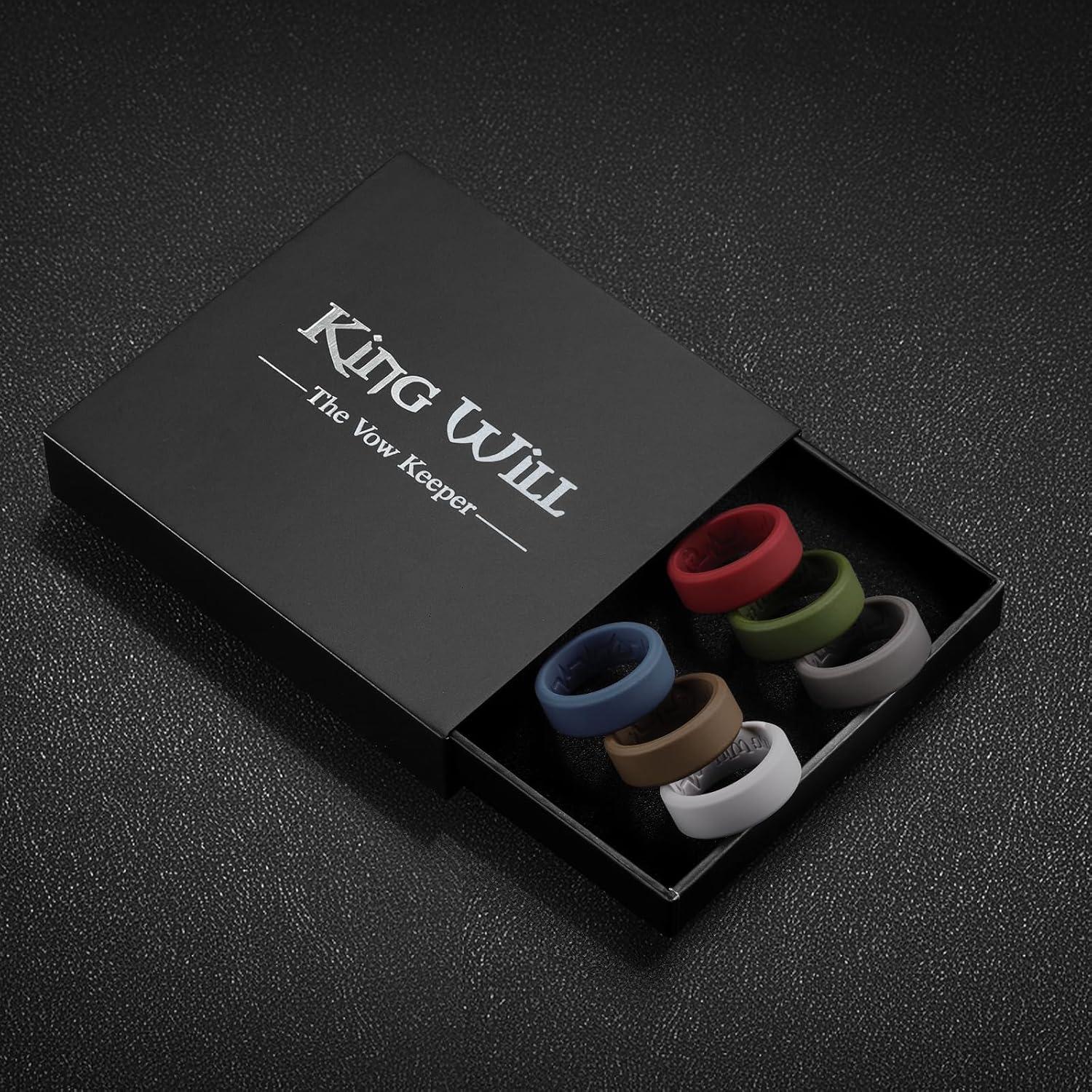 imageKing Will Mens Silicone Wedding Bands 8mm Comfort Fit with Unique Inner Groove Design Rubber Engagement Rings for Daily Wear and Activities 14 Variety MultipackLight Gray Dark Gray Blue Green Red Brown