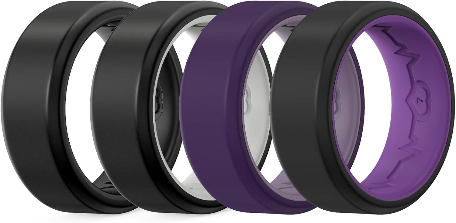 imageKing Will Mens Silicone Wedding Bands 8mm Comfort Fit with Unique Inner Groove Design Rubber Engagement Rings for Daily Wear and Activities 14 Variety MultipackPack 4F