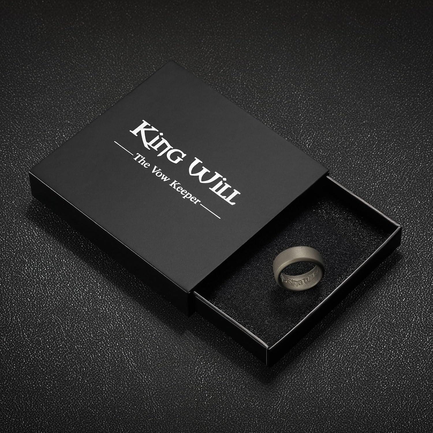 imageKing Will Mens Silicone Wedding Bands 8mm Comfort Fit with Unique Inner Groove Design Rubber Engagement Rings for Daily Wear and Activities 14 Variety MultipackMetallic Platinum