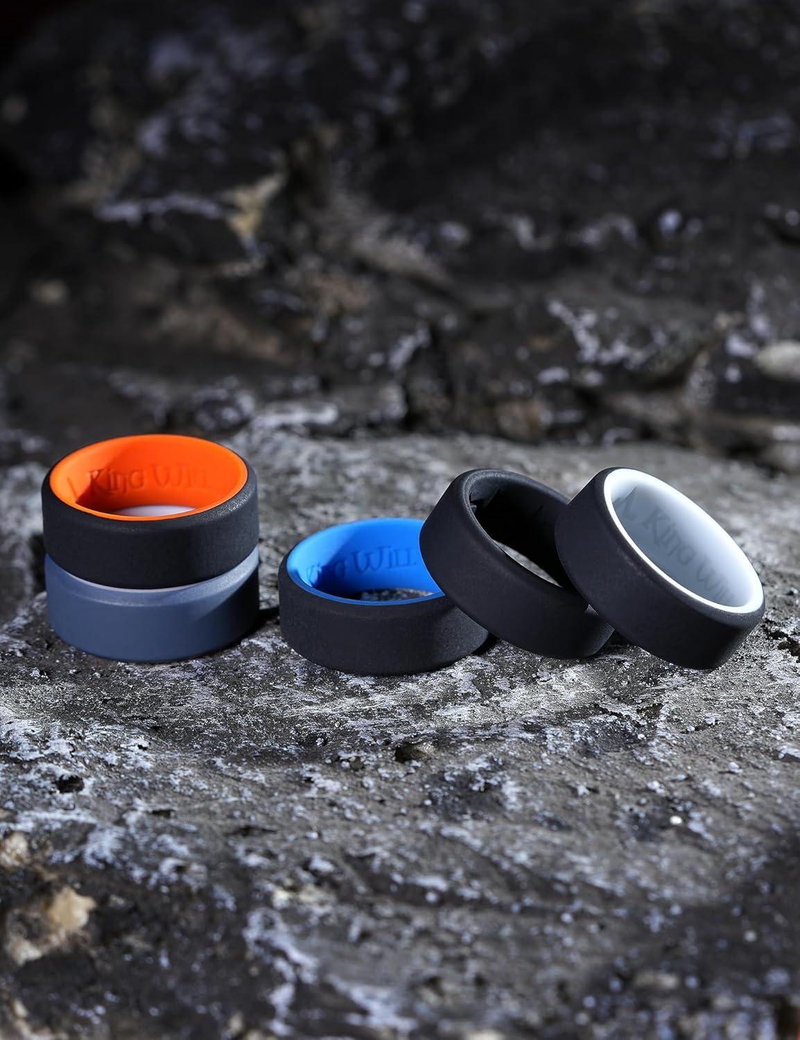 imageKing Will Mens Silicone Wedding Bands 8mm Comfort Fit with Unique Inner Groove Design Rubber Engagement Rings for Daily Wear and Activities 14 Variety MultipackPack 5C