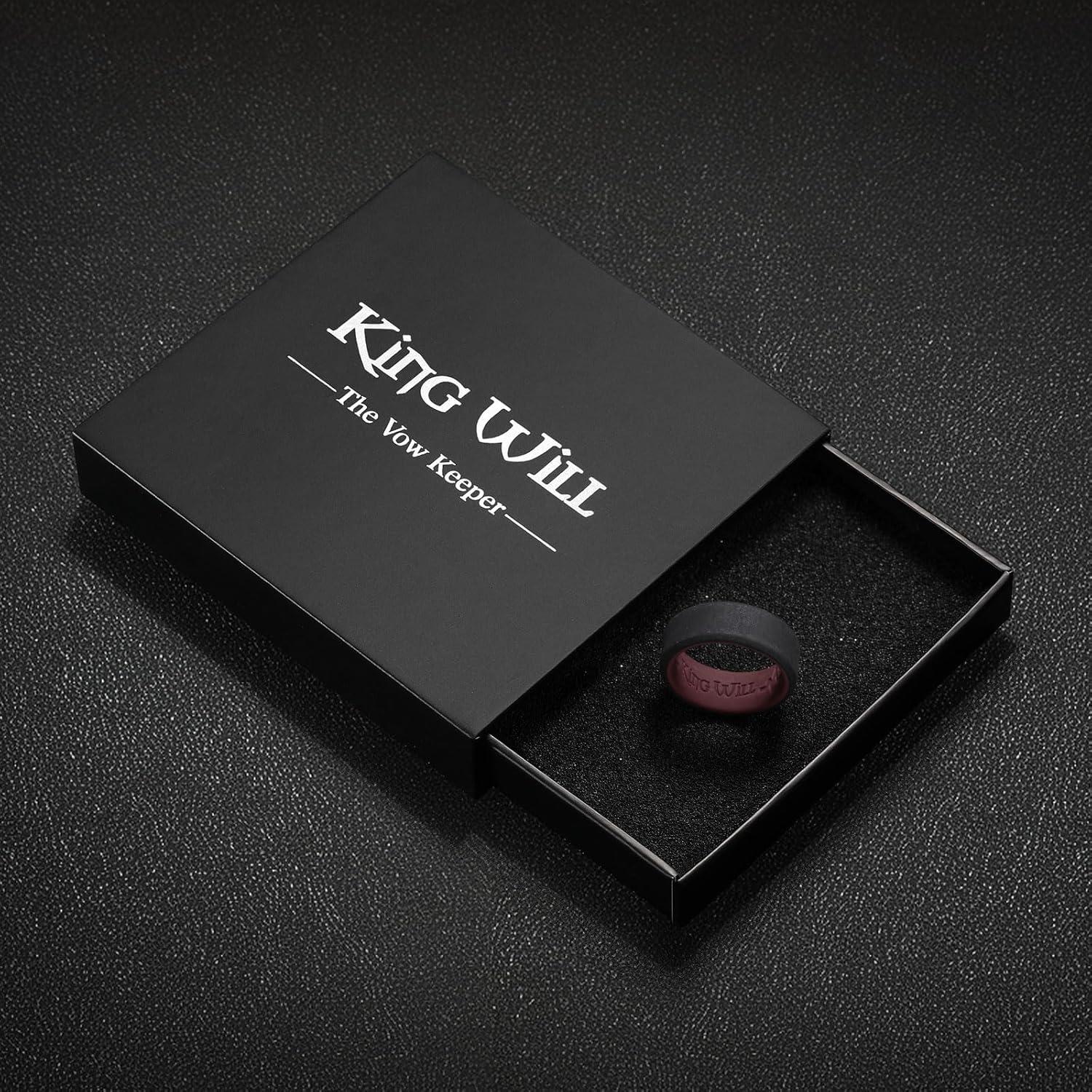 imageKing Will Mens Silicone Wedding Bands 8mm Comfort Fit with Unique Inner Groove Design Rubber Engagement Rings for Daily Wear and Activities 14 Variety MultipackBlackDark Red