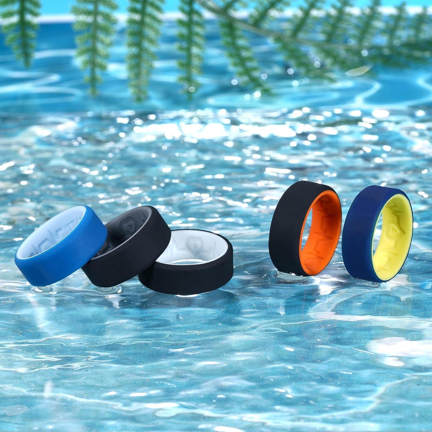 imageKing Will Mens Silicone Wedding Bands 8mm Comfort Fit with Unique Inner Groove Design Rubber Engagement Rings for Daily Wear and Activities 14 Variety MultipackDeep BlueYellow BlueLight Blue BlackGray BlackOrange BlackWhite