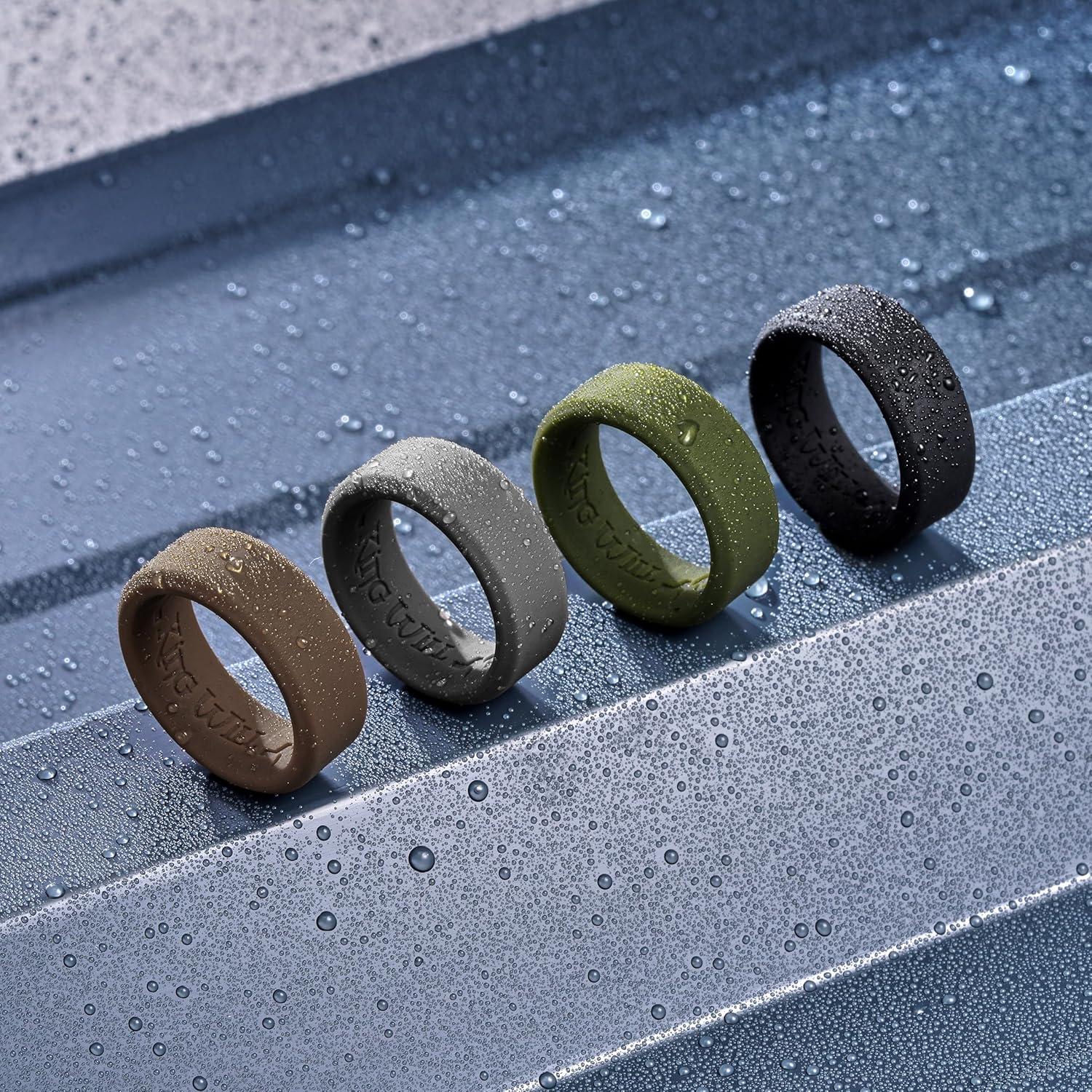 imageKing Will Mens Silicone Wedding Bands 8mm Comfort Fit with Unique Inner Groove Design Rubber Engagement Rings for Daily Wear and Activities 14 Variety MultipackBlack Dark Gray Green Brown