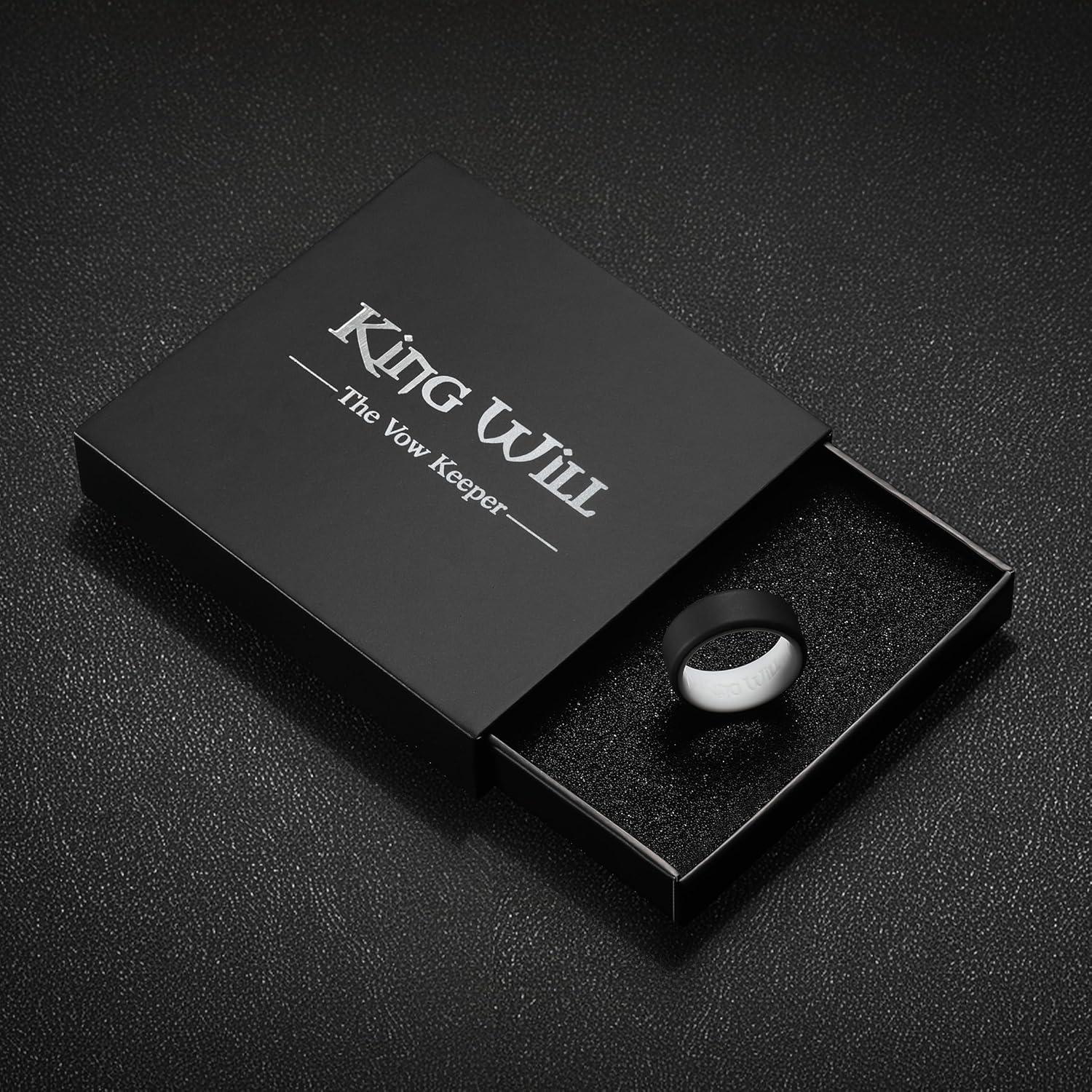 imageKing Will Mens Silicone Wedding Bands 8mm Comfort Fit with Unique Inner Groove Design Rubber Engagement Rings for Daily Wear and Activities 14 Variety MultipackBlackWhite