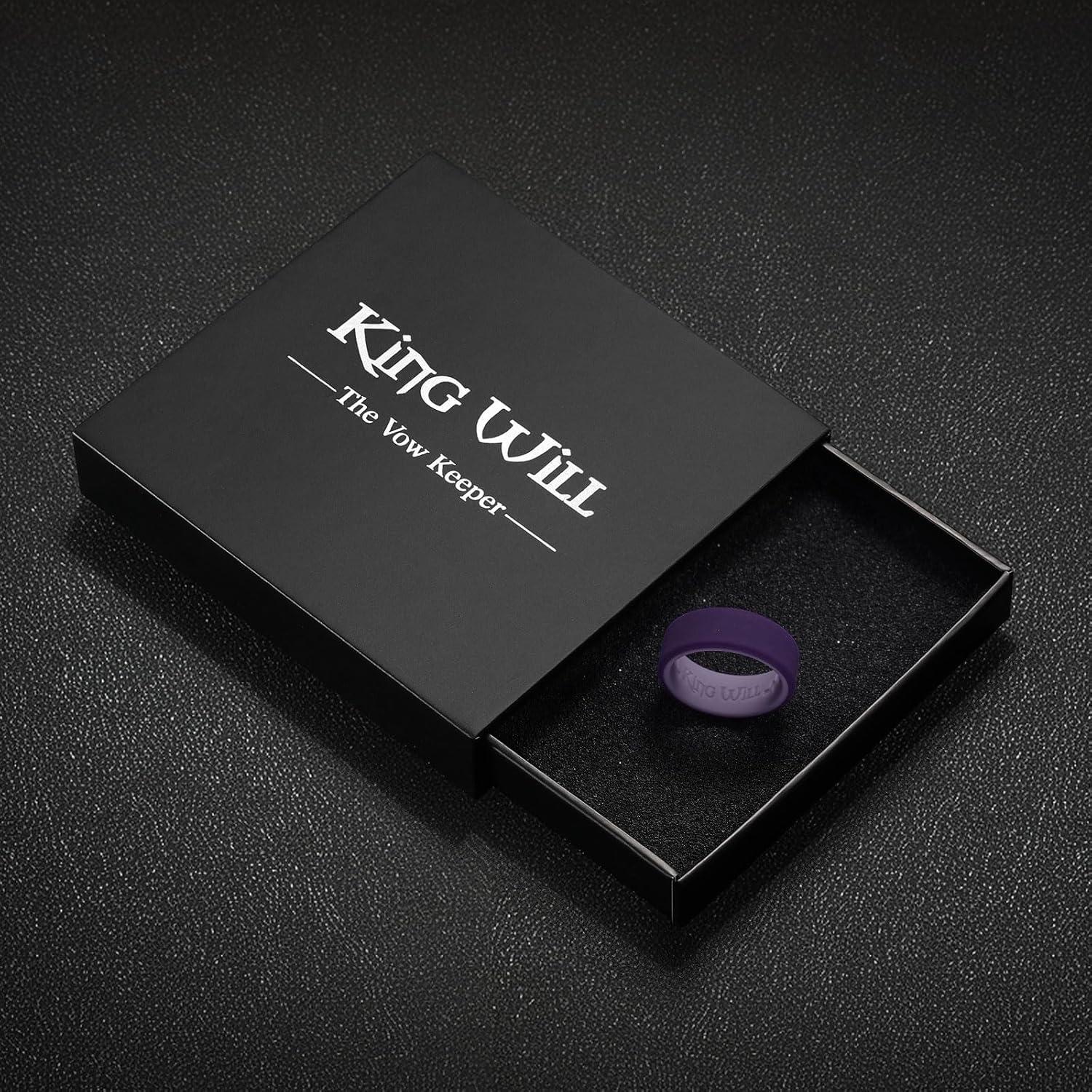 imageKing Will Mens Silicone Wedding Bands 8mm Comfort Fit with Unique Inner Groove Design Rubber Engagement Rings for Daily Wear and Activities 14 Variety MultipackTwoTone Purple