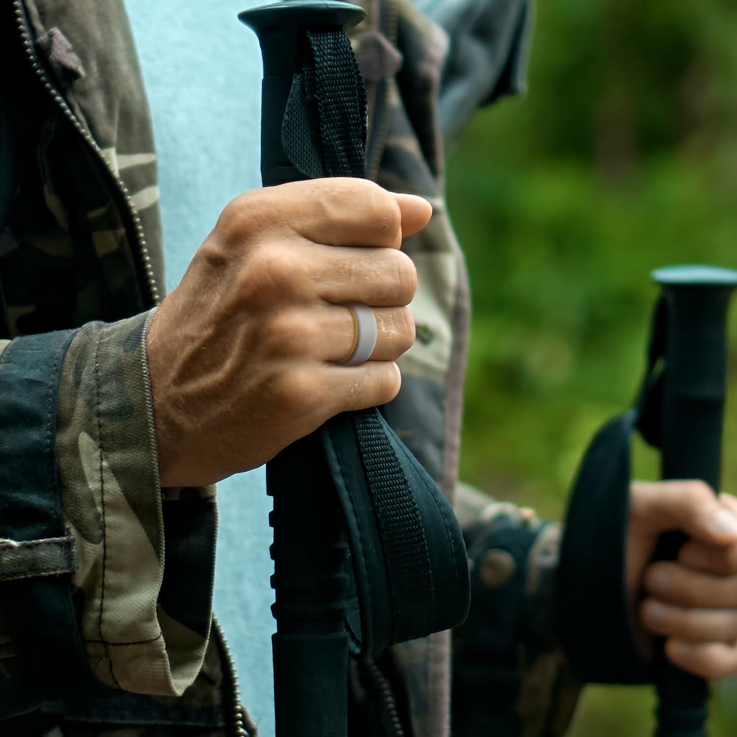 imageKing Will Mens Silicone Wedding Bands 8mm Comfort Fit with Unique Inner Groove Design Rubber Engagement Rings for Daily Wear and Activities 14 Variety MultipackGreyYellow