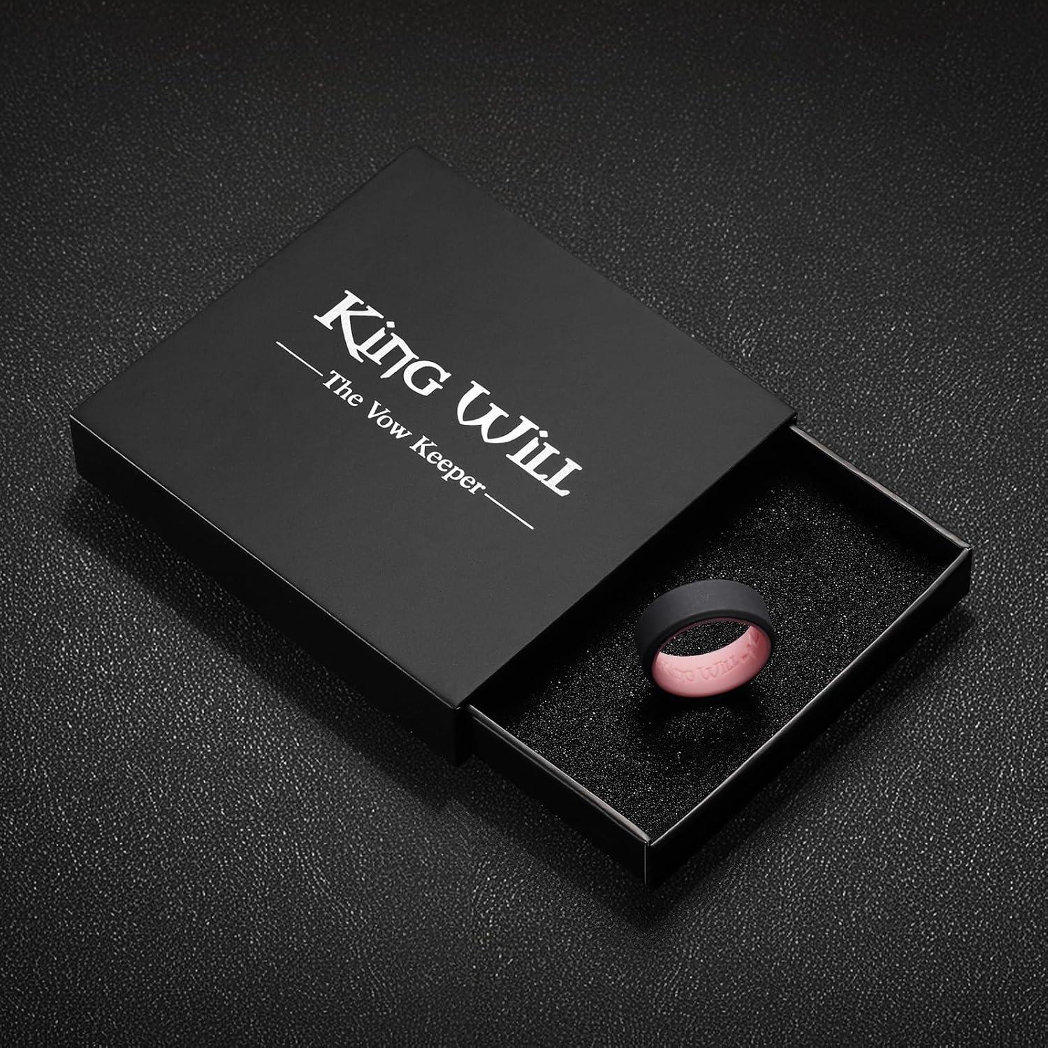 imageKing Will Mens Silicone Wedding Bands 8mm Comfort Fit with Unique Inner Groove Design Rubber Engagement Rings for Daily Wear and Activities 14 Variety MultipackBlackPink