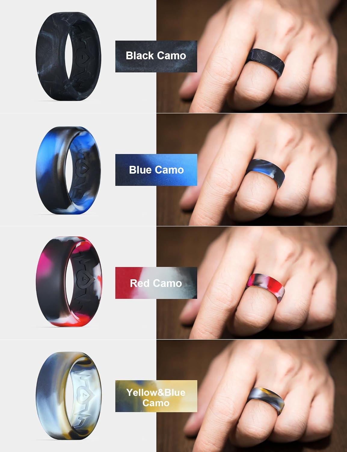 imageKing Will Mens Silicone Wedding Bands 8mm Comfort Fit with Unique Inner Groove Design Rubber Engagement Rings for Daily Wear and Activities 14 Variety MultipackPack Camo A