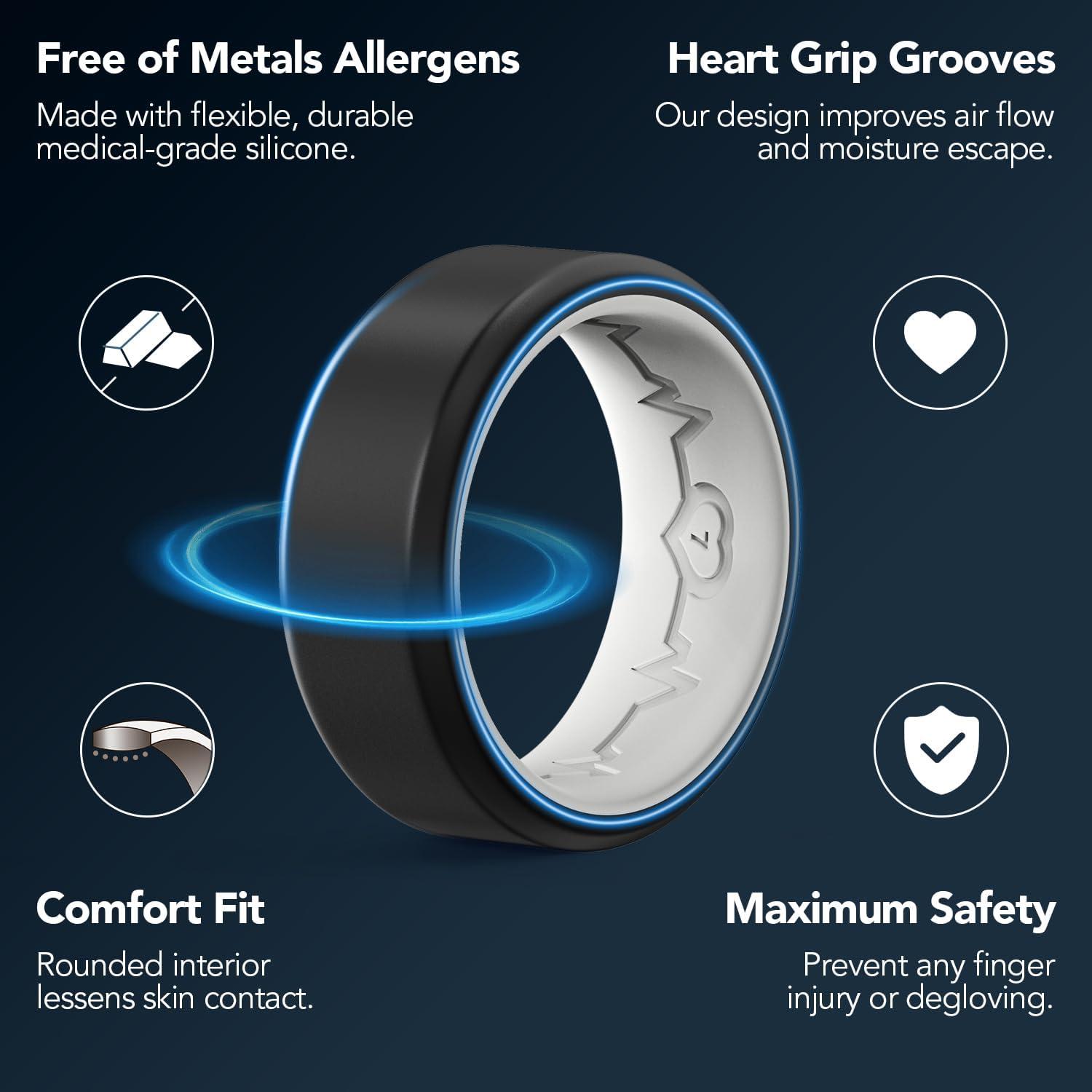 imageKing Will Mens Silicone Wedding Bands 8mm Comfort Fit with Unique Inner Groove Design Rubber Engagement Rings for Daily Wear and Activities 14 Variety MultipackBlackWhite