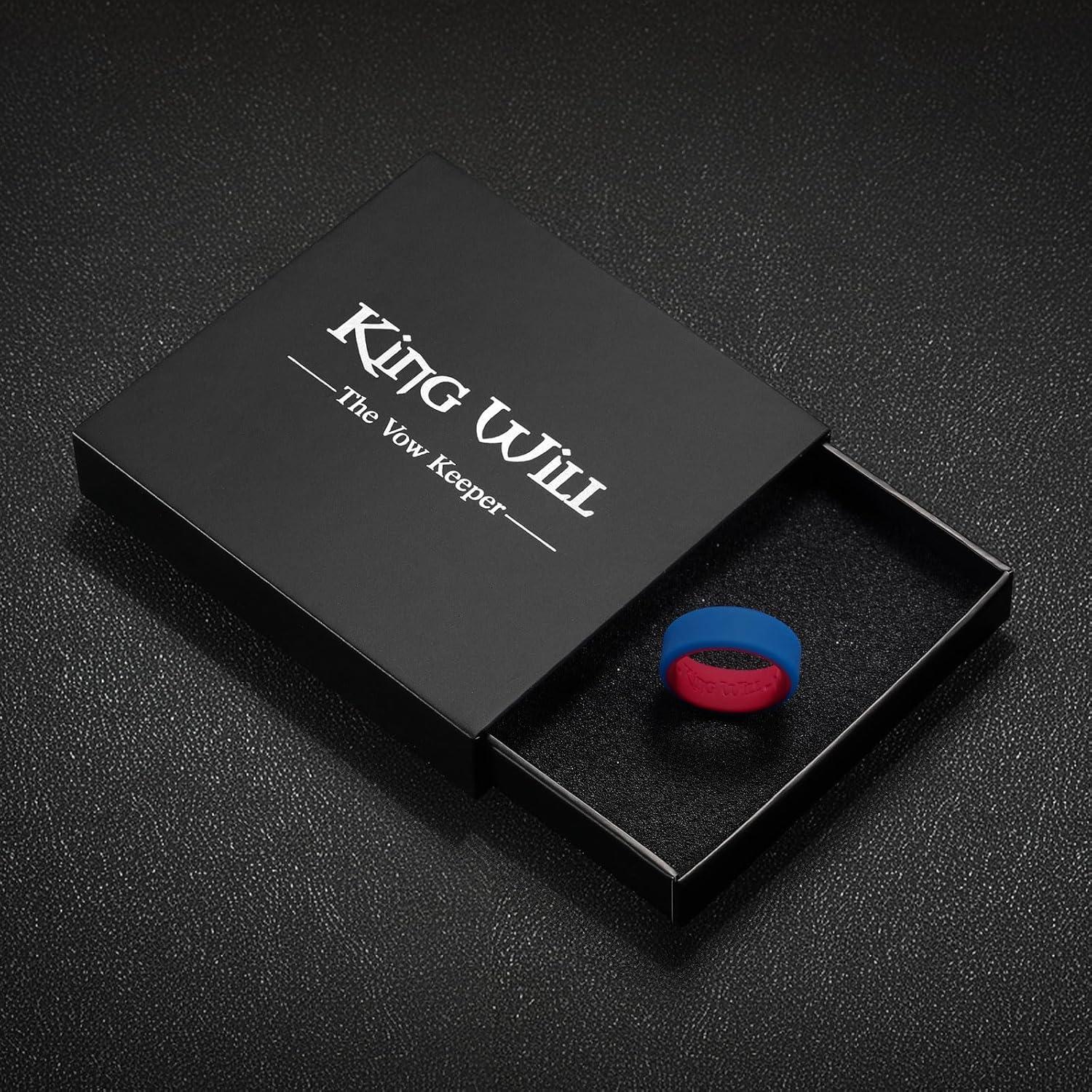 imageKing Will Mens Silicone Wedding Bands 8mm Comfort Fit with Unique Inner Groove Design Rubber Engagement Rings for Daily Wear and Activities 14 Variety MultipackBlueRed