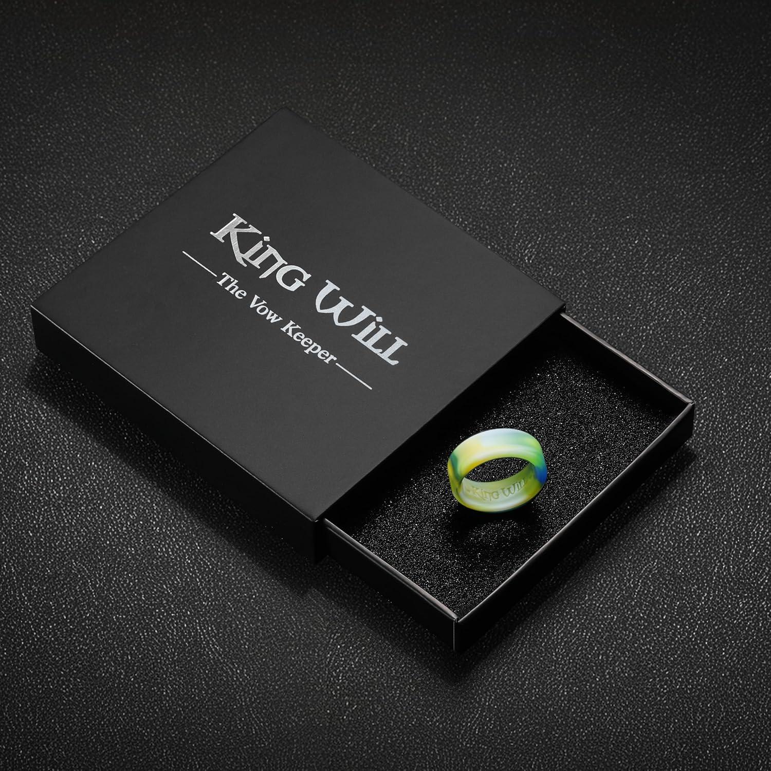 imageKing Will Mens Silicone Wedding Bands 8mm Comfort Fit with Unique Inner Groove Design Rubber Engagement Rings for Daily Wear and Activities 14 Variety MultipackGreen Camo