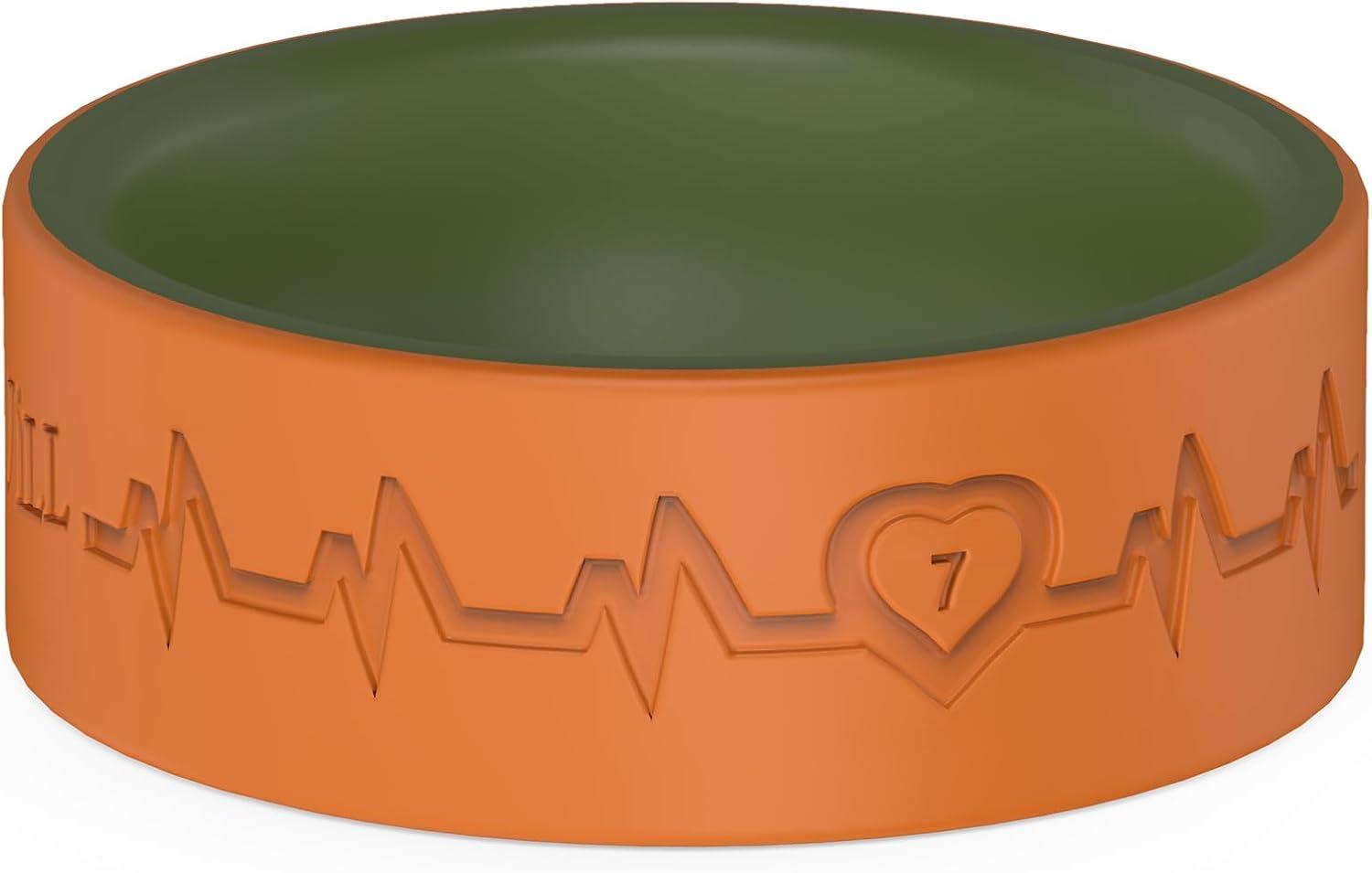 imageKing Will Mens Silicone Wedding Bands 8mm Comfort Fit with Unique Inner Groove Design Rubber Engagement Rings for Daily Wear and Activities 14 Variety MultipackGreenOrange