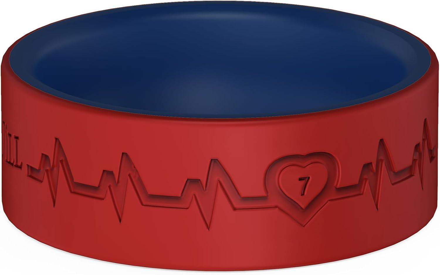 imageKing Will Mens Silicone Wedding Bands 8mm Comfort Fit with Unique Inner Groove Design Rubber Engagement Rings for Daily Wear and Activities 14 Variety MultipackBlueRed