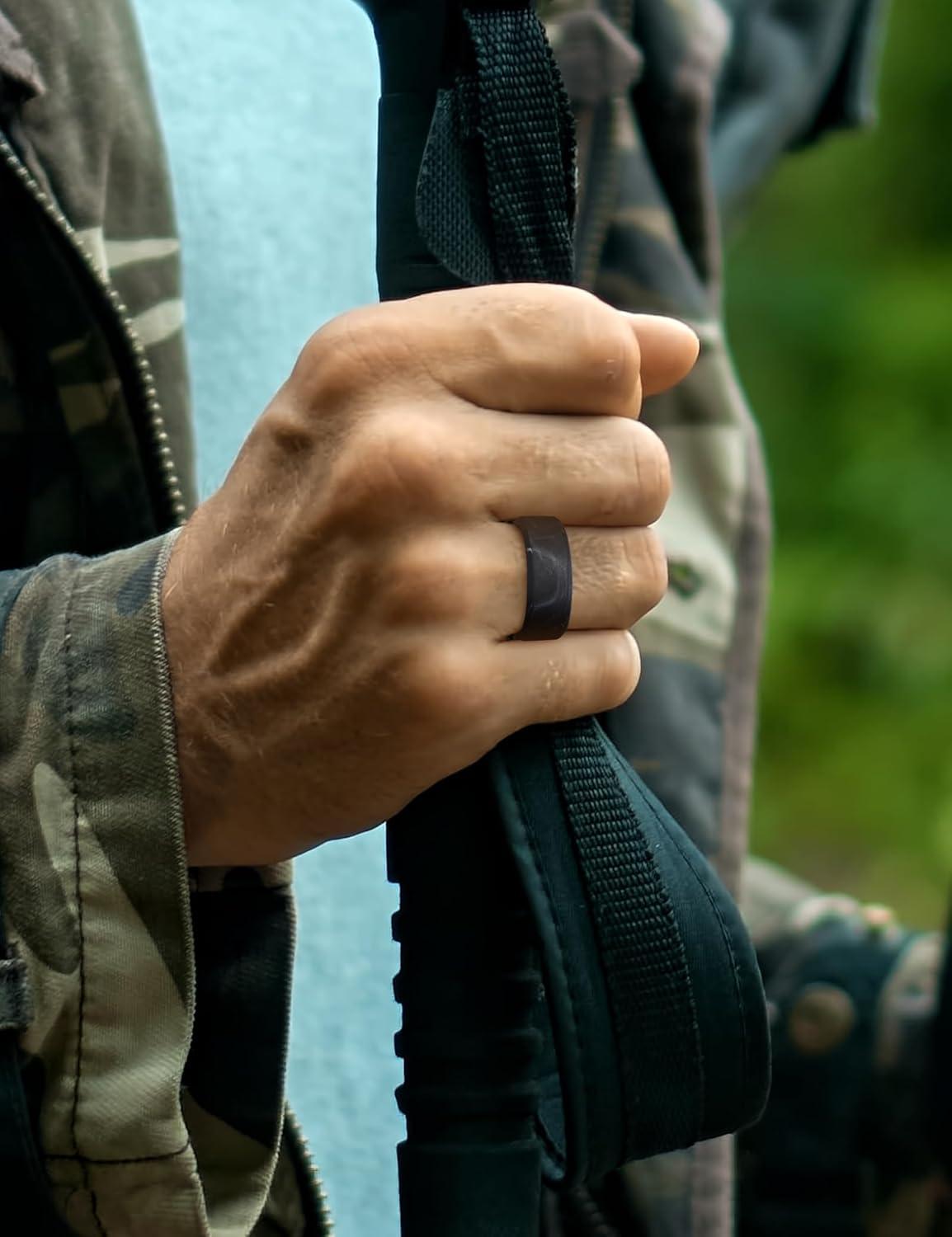 imageKing Will Mens Silicone Wedding Bands 8mm Comfort Fit with Unique Inner Groove Design Rubber Engagement Rings for Daily Wear and Activities 14 Variety MultipackPack Camo A