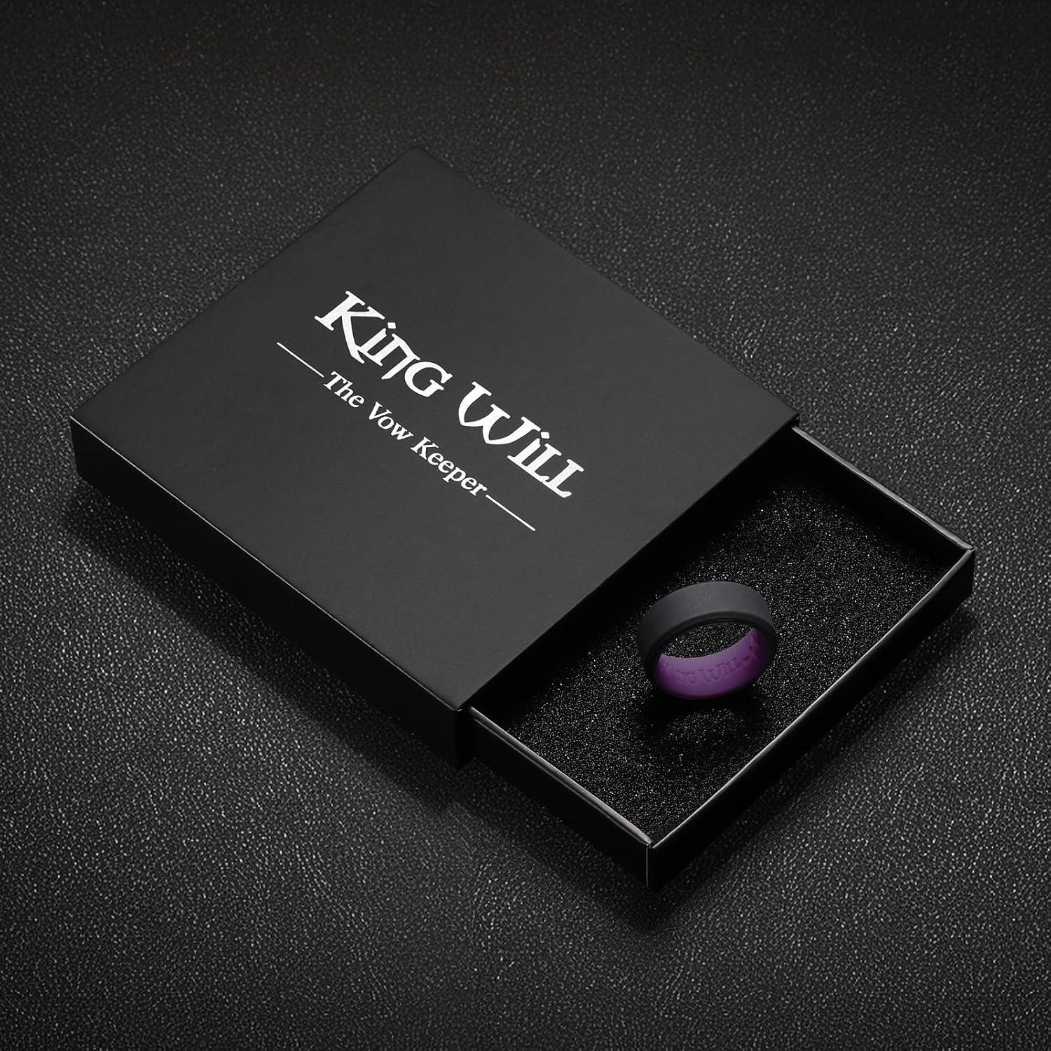 imageKing Will Mens Silicone Wedding Bands 8mm Comfort Fit with Unique Inner Groove Design Rubber Engagement Rings for Daily Wear and Activities 14 Variety MultipackBlack Purple