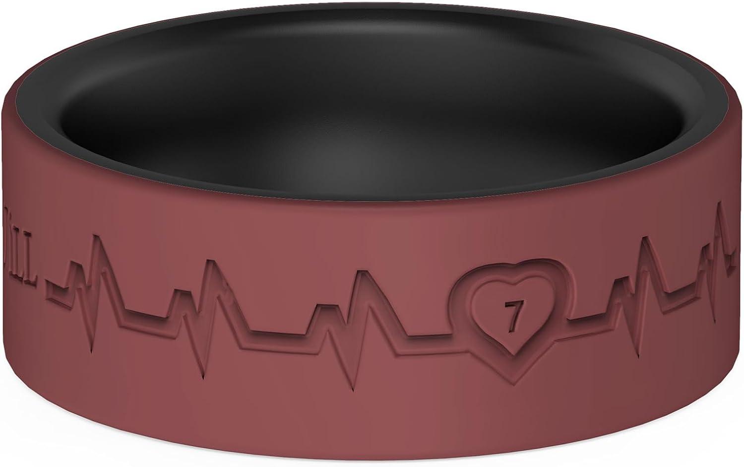 imageKing Will Mens Silicone Wedding Bands 8mm Comfort Fit with Unique Inner Groove Design Rubber Engagement Rings for Daily Wear and Activities 14 Variety MultipackBlackDark Red