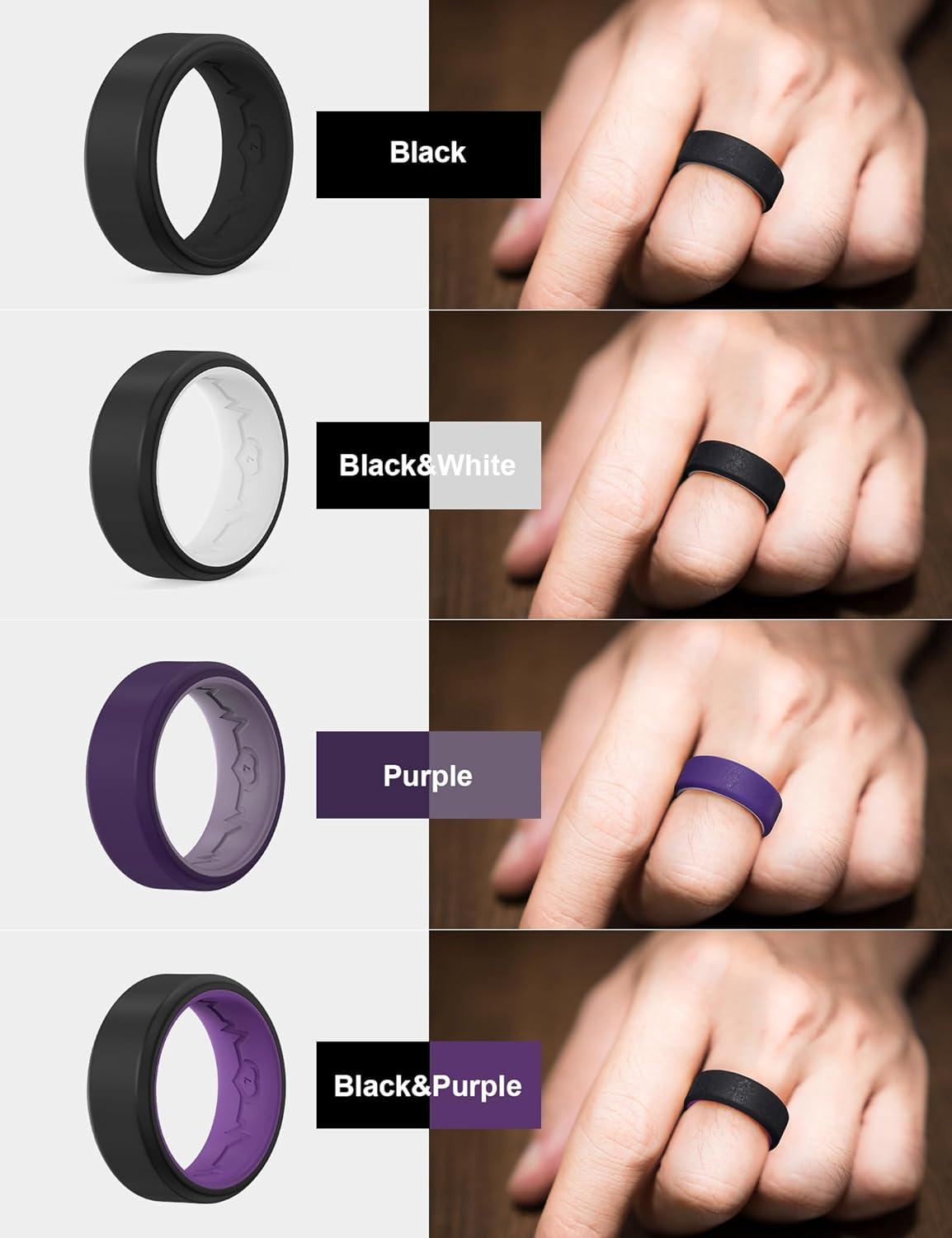 imageKing Will Mens Silicone Wedding Bands 8mm Comfort Fit with Unique Inner Groove Design Rubber Engagement Rings for Daily Wear and Activities 14 Variety MultipackPack 4F