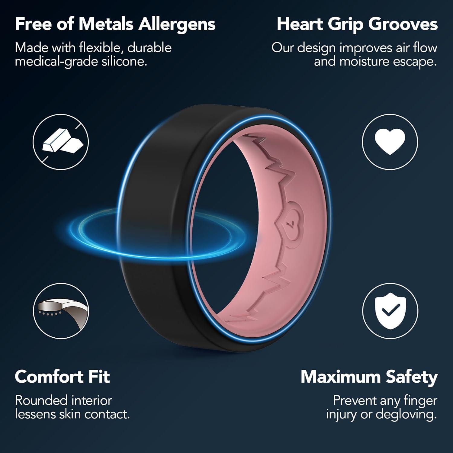 imageKing Will Mens Silicone Wedding Bands 8mm Comfort Fit with Unique Inner Groove Design Rubber Engagement Rings for Daily Wear and Activities 14 Variety MultipackBlackPink