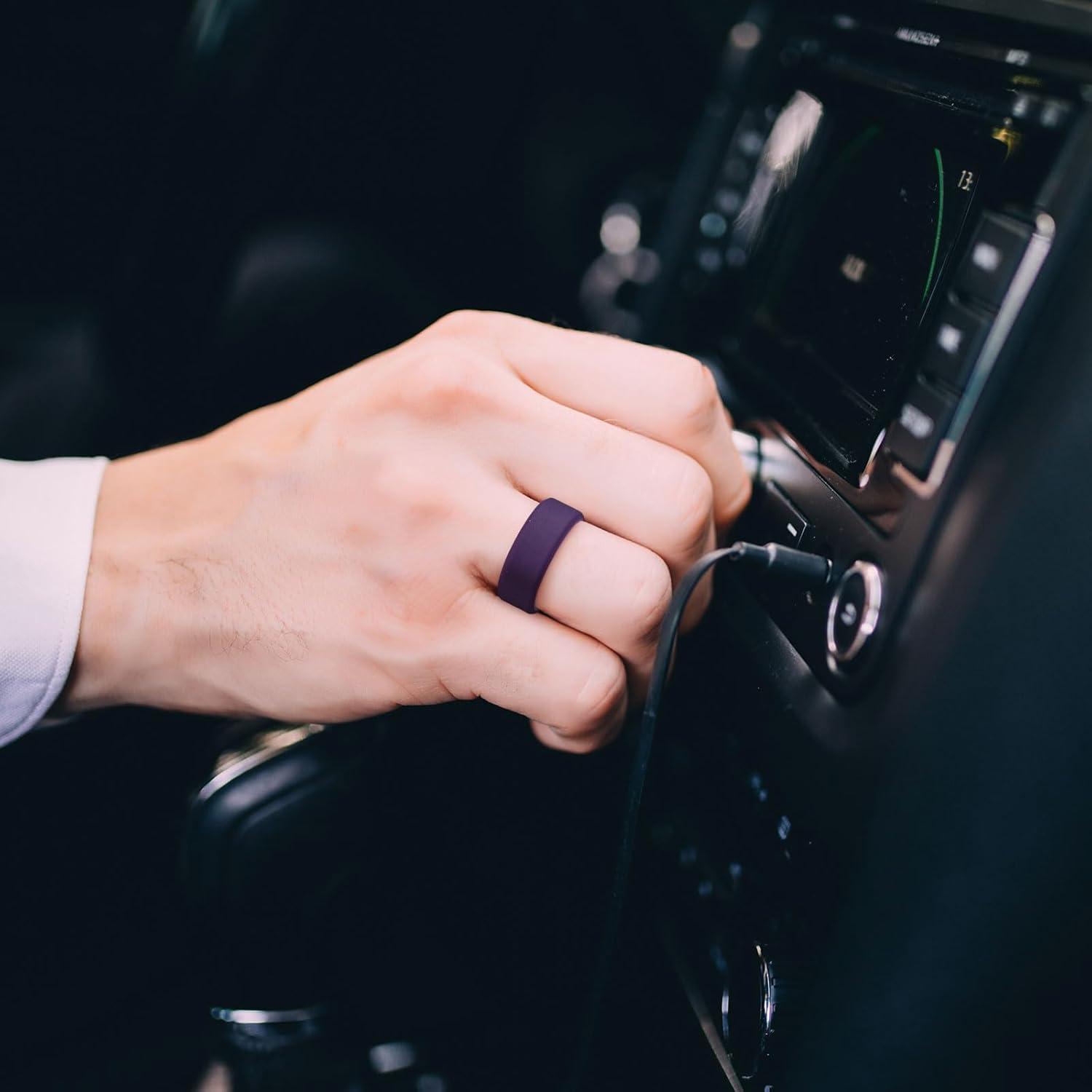 imageKing Will Mens Silicone Wedding Bands 8mm Comfort Fit with Unique Inner Groove Design Rubber Engagement Rings for Daily Wear and Activities 14 Variety MultipackTwoTone Purple