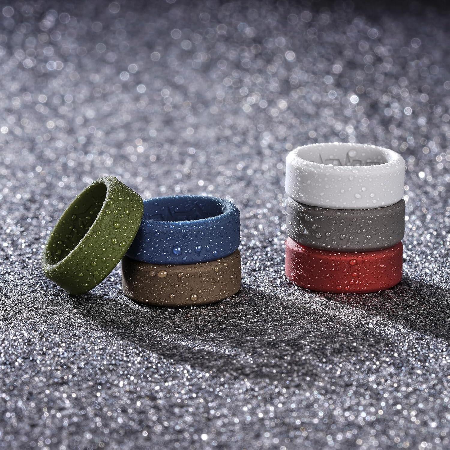 imageKing Will Mens Silicone Wedding Bands 8mm Comfort Fit with Unique Inner Groove Design Rubber Engagement Rings for Daily Wear and Activities 14 Variety MultipackLight Gray Dark Gray Blue Green Red Brown