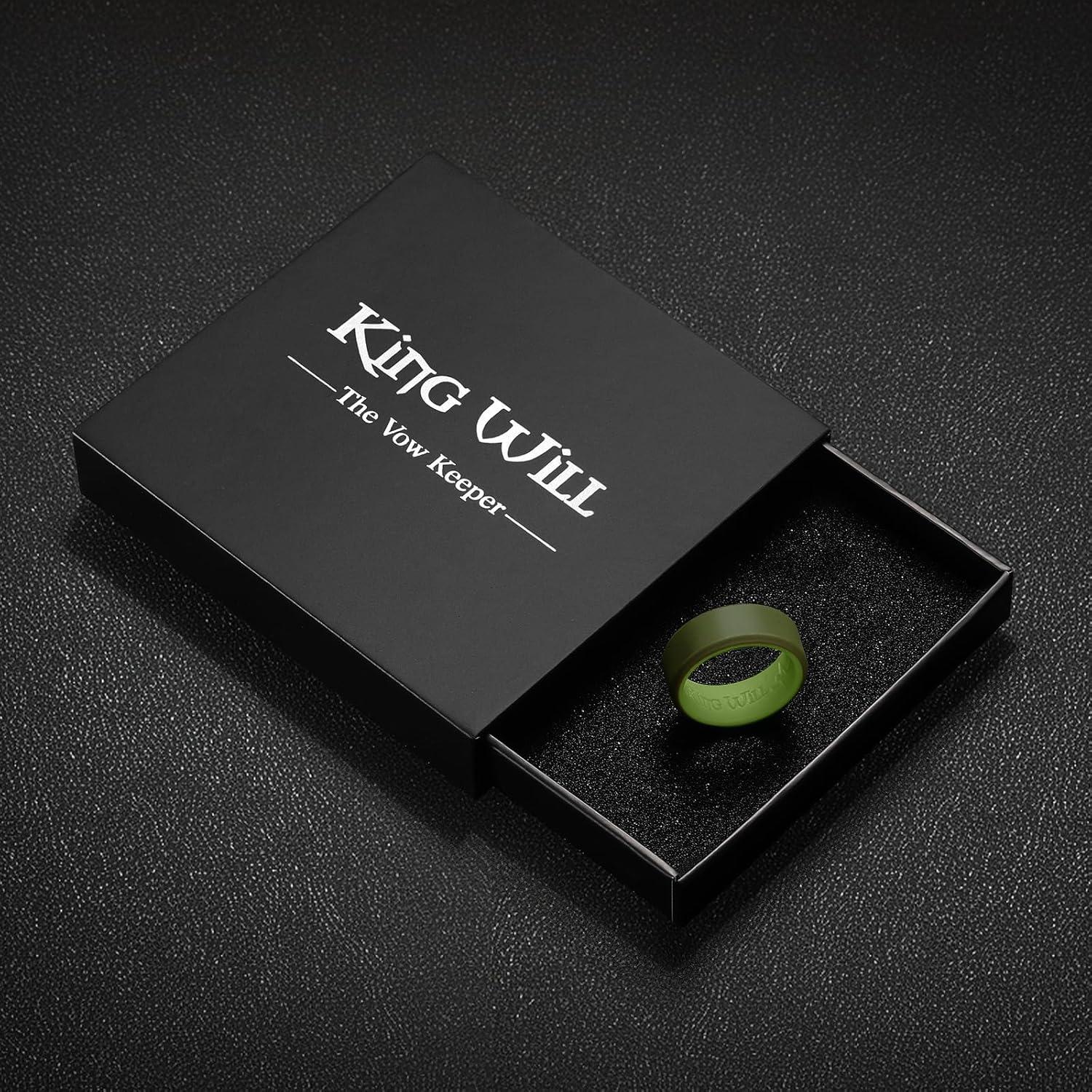 imageKing Will Mens Silicone Wedding Bands 8mm Comfort Fit with Unique Inner Groove Design Rubber Engagement Rings for Daily Wear and Activities 14 Variety MultipackTwoTone Dark Green