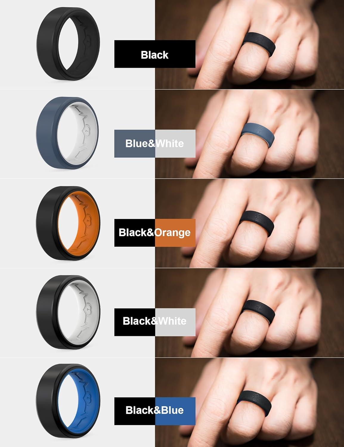 imageKing Will Mens Silicone Wedding Bands 8mm Comfort Fit with Unique Inner Groove Design Rubber Engagement Rings for Daily Wear and Activities 14 Variety MultipackPack 5C