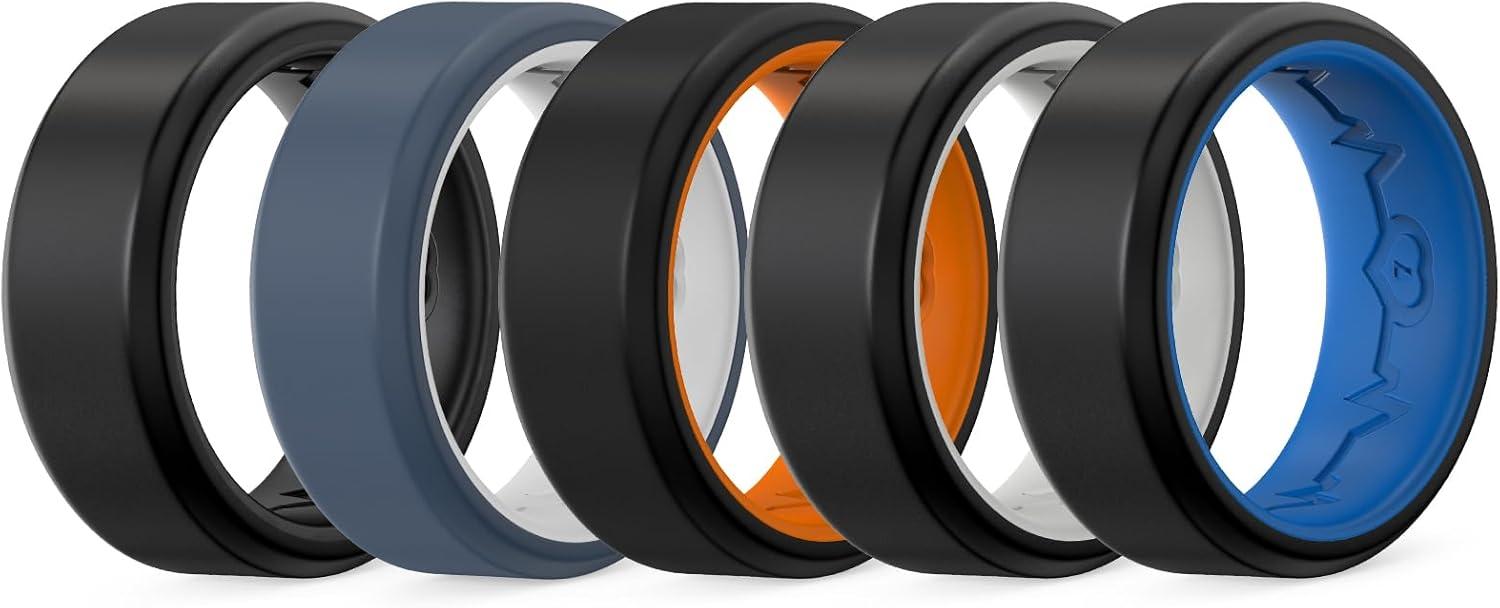 imageKing Will Mens Silicone Wedding Bands 8mm Comfort Fit with Unique Inner Groove Design Rubber Engagement Rings for Daily Wear and Activities 14 Variety MultipackPack 5C