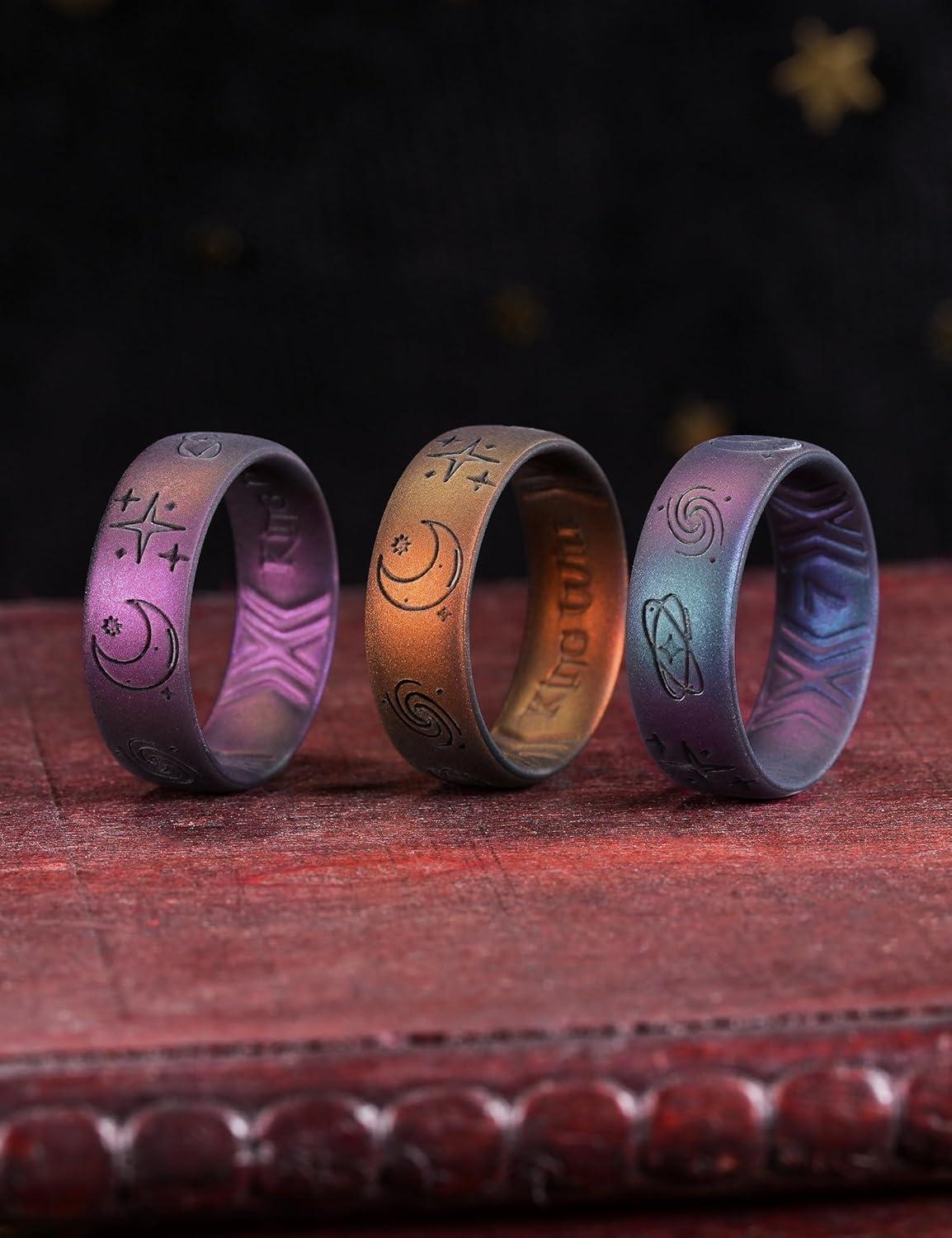 imageKing Will Mens Silicone Wedding Rings Star ampamp Moon Unisex Rubber Wedding Bands3PC