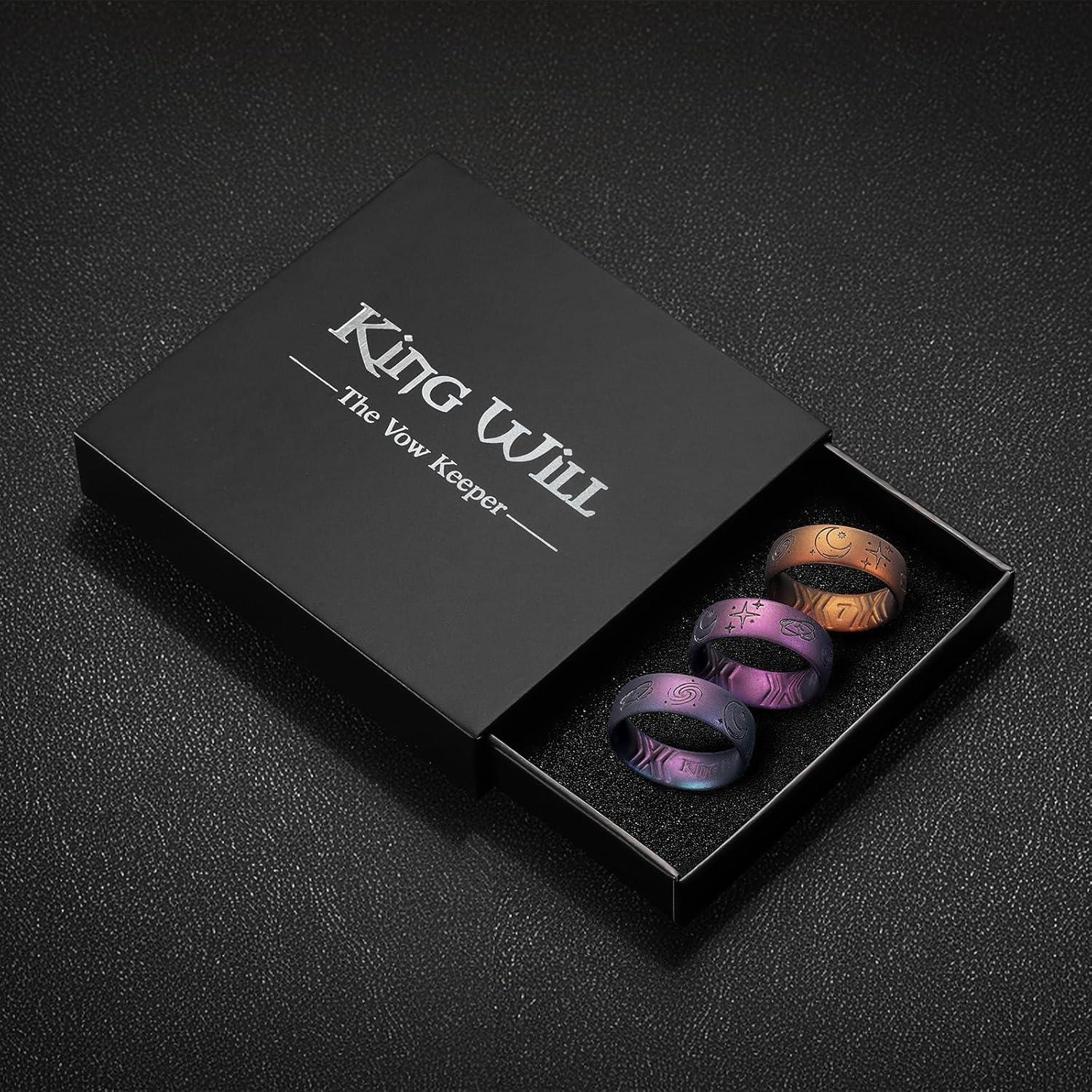 imageKing Will Mens Silicone Wedding Rings Star ampamp Moon Unisex Rubber Wedding Bands3PC