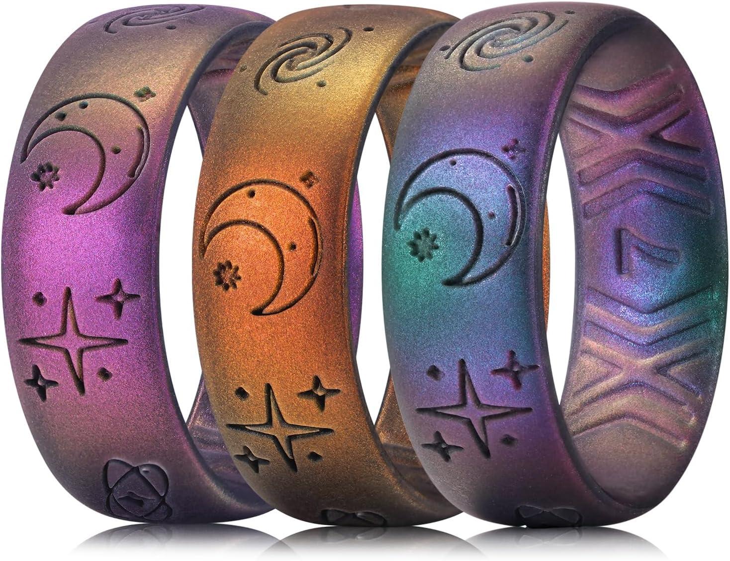 imageKing Will Mens Silicone Wedding Rings Star ampamp Moon Unisex Rubber Wedding Bands3PC