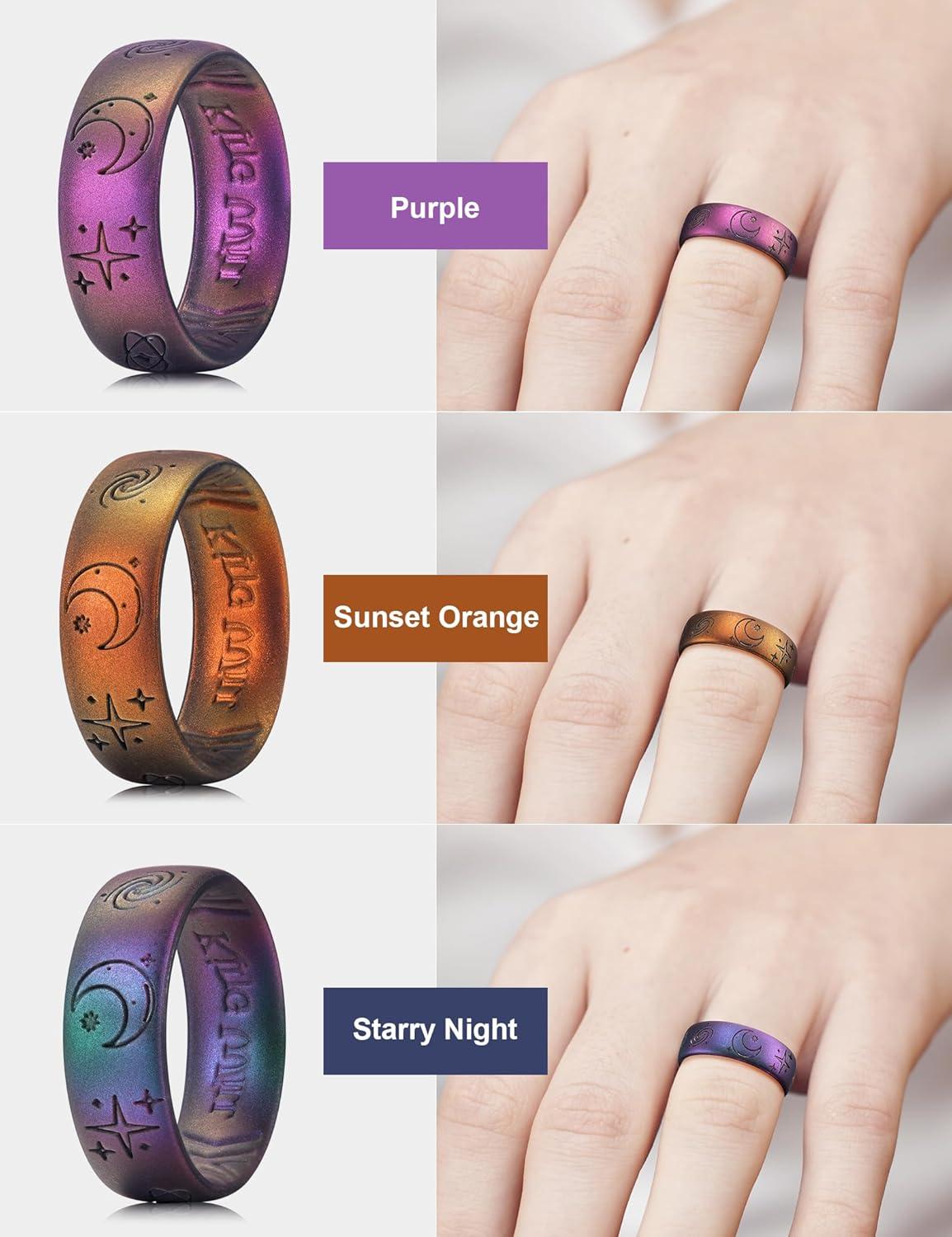 imageKing Will Mens Silicone Wedding Rings Star ampamp Moon Unisex Rubber Wedding Bands3PC