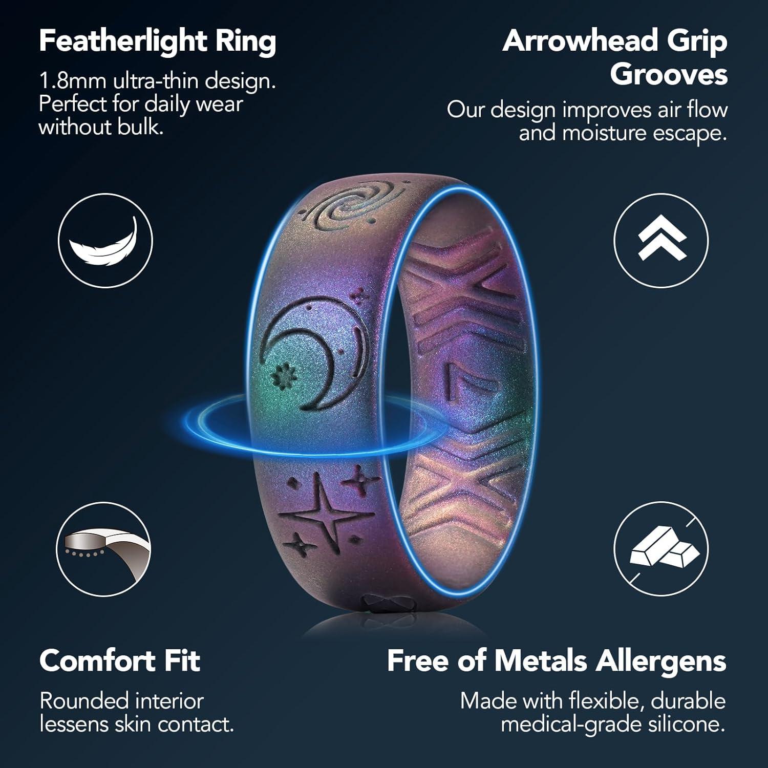 imageKing Will Mens Silicone Wedding Rings Star ampamp Moon Unisex Rubber Wedding Bands3PC