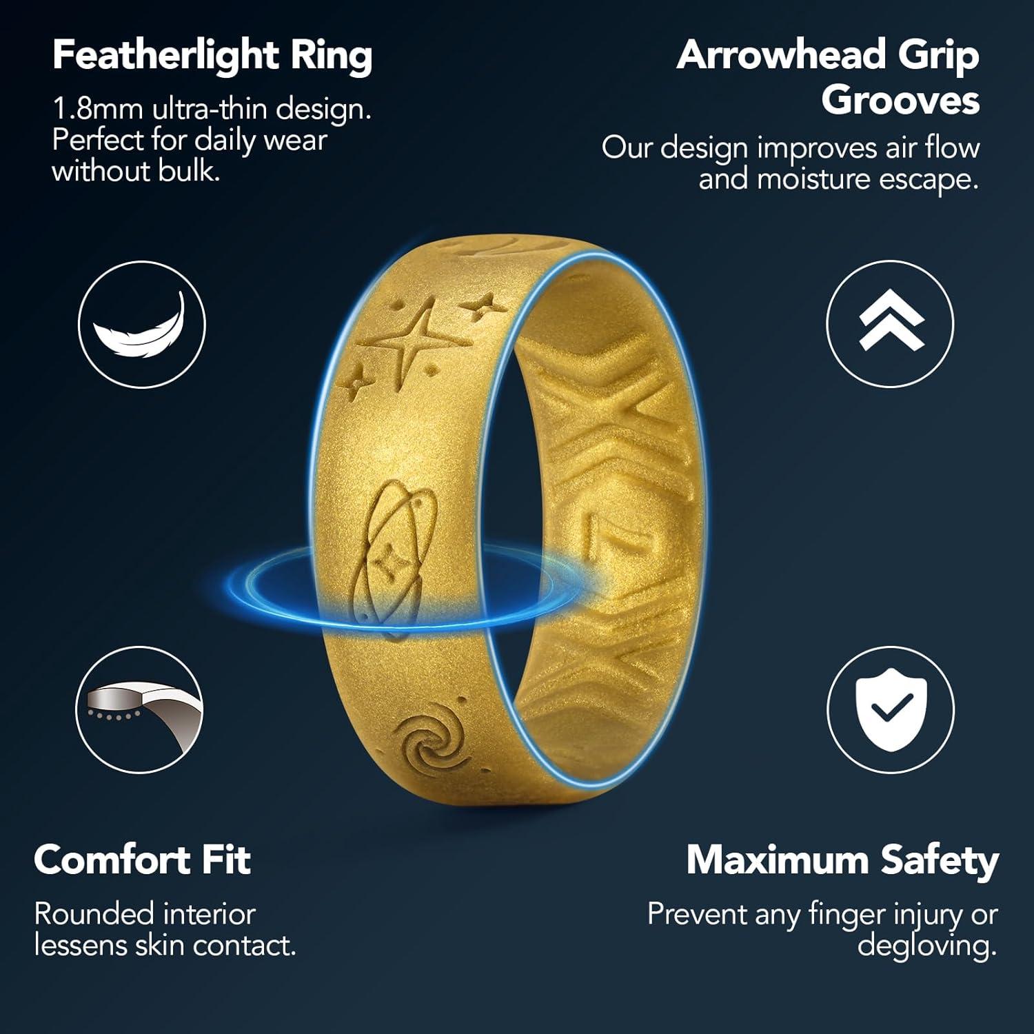 imageKing Will Mens Silicone Wedding Rings Star ampamp Moon Unisex Rubber Wedding BandsGoldMetallic Dark Gray