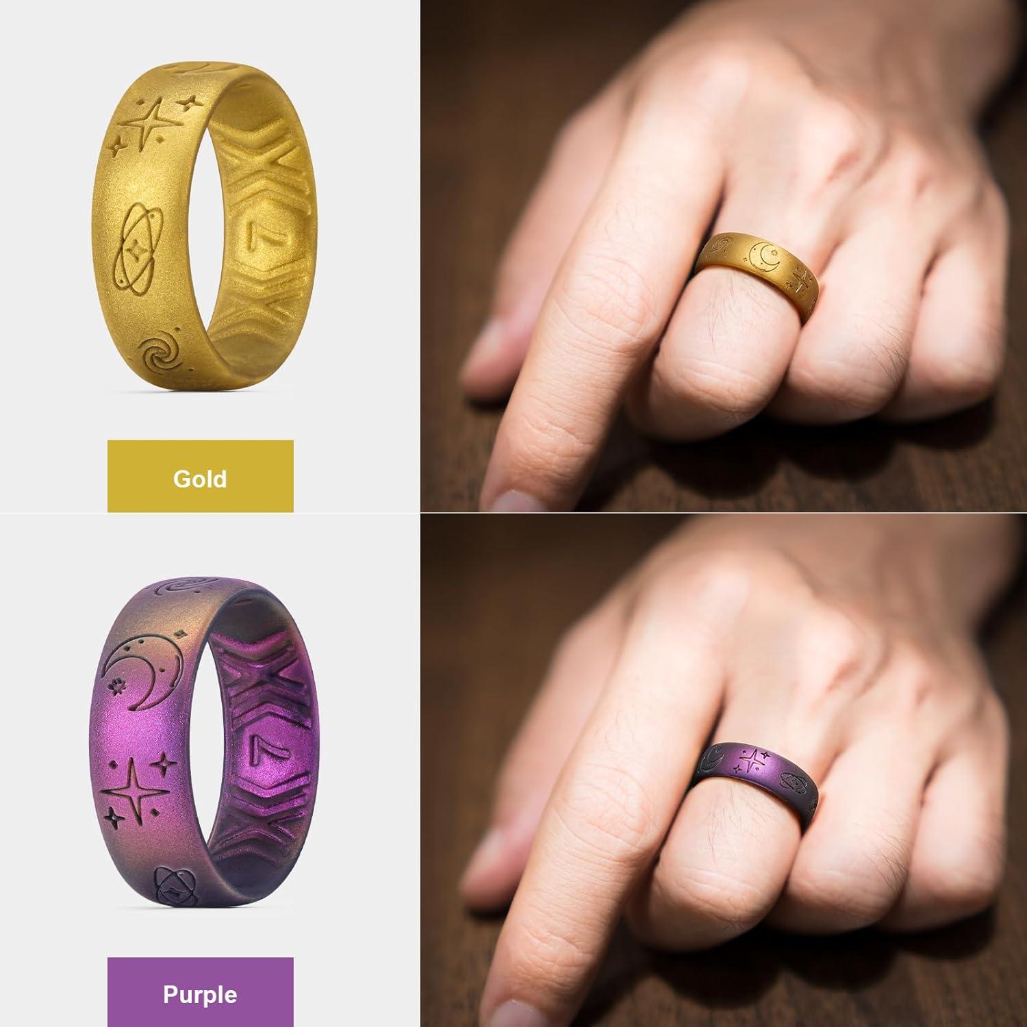 imageKing Will Mens Silicone Wedding Rings Star ampamp Moon Unisex Rubber Wedding BandsGoldStarry Sky Purple