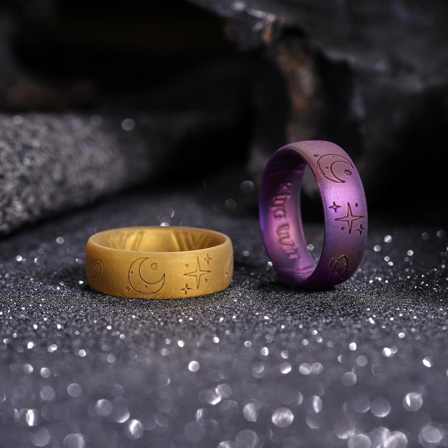 imageKing Will Mens Silicone Wedding Rings Star ampamp Moon Unisex Rubber Wedding BandsGoldStarry Sky Purple