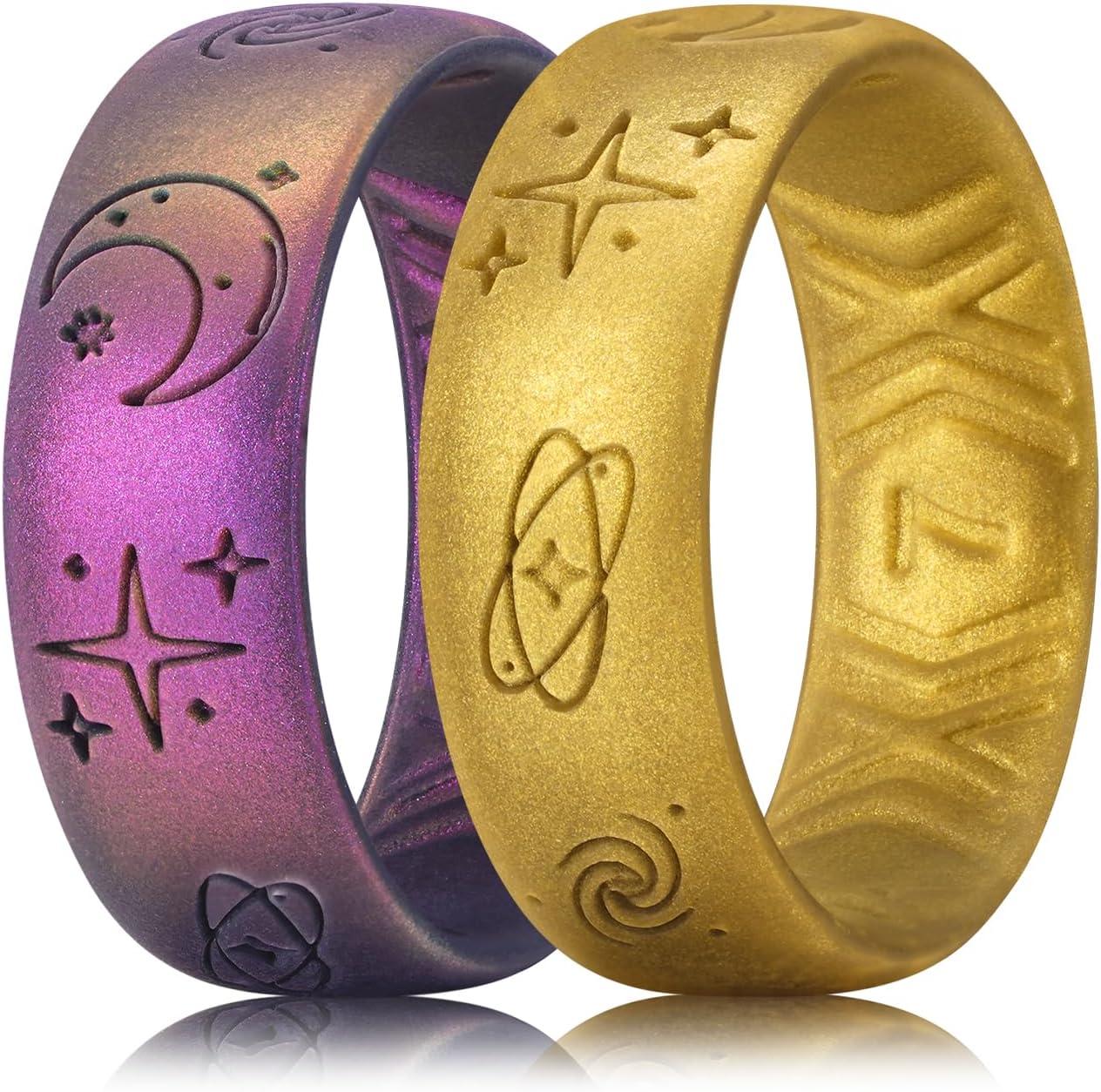 imageKing Will Mens Silicone Wedding Rings Star ampamp Moon Unisex Rubber Wedding BandsGoldStarry Sky Purple