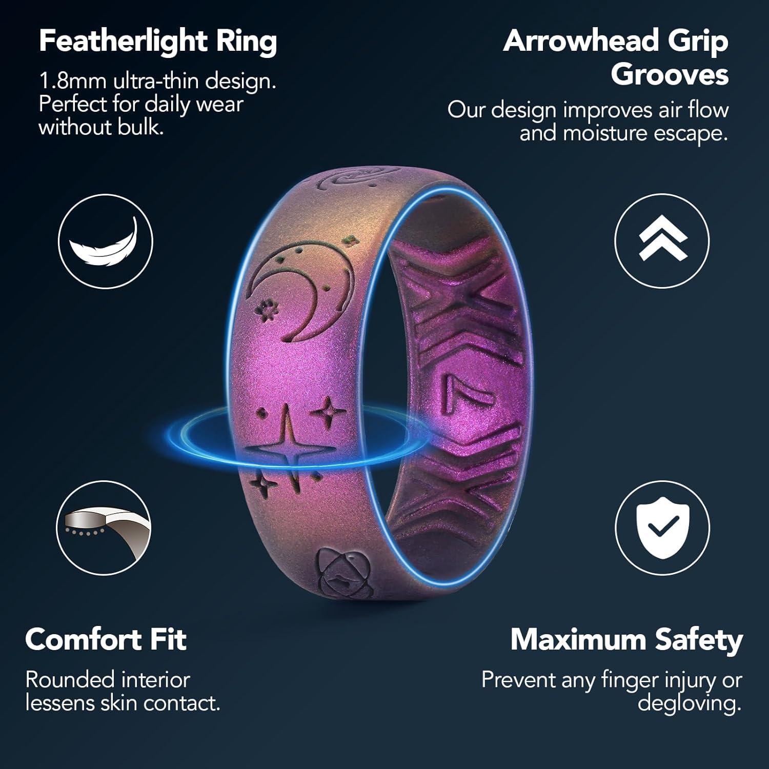 imageKing Will Mens Silicone Wedding Rings Star ampamp Moon Unisex Rubber Wedding BandsGoldStarry Sky Purple