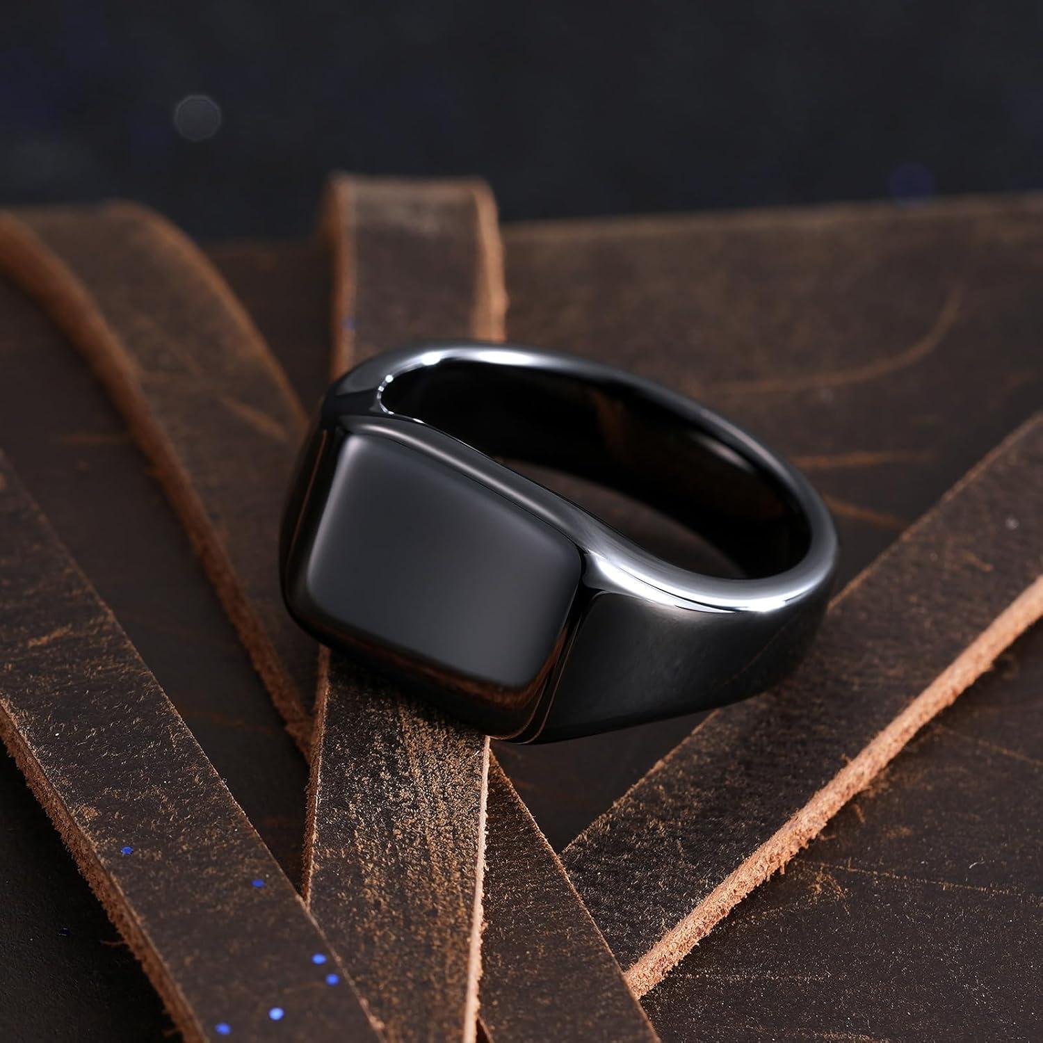 imageKing Will Mens Tungsten Signet Rings Thumb Pinky Biker Band Ring For Men High Polished Plain Wedding Statement Ring Comfort Fit Size 712Black