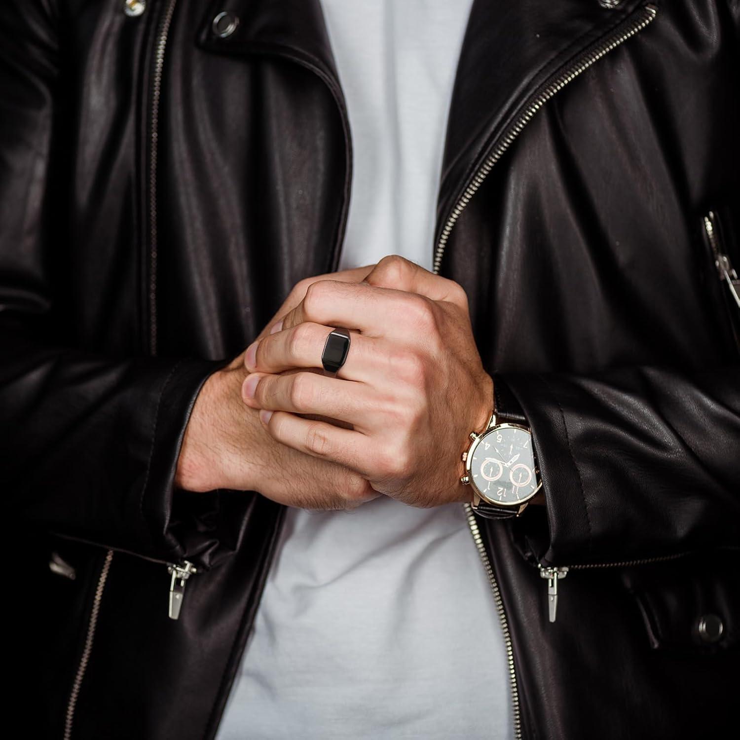 imageKing Will Mens Tungsten Signet Rings Thumb Pinky Biker Band Ring For Men High Polished Plain Wedding Statement Ring Comfort Fit Size 712Black