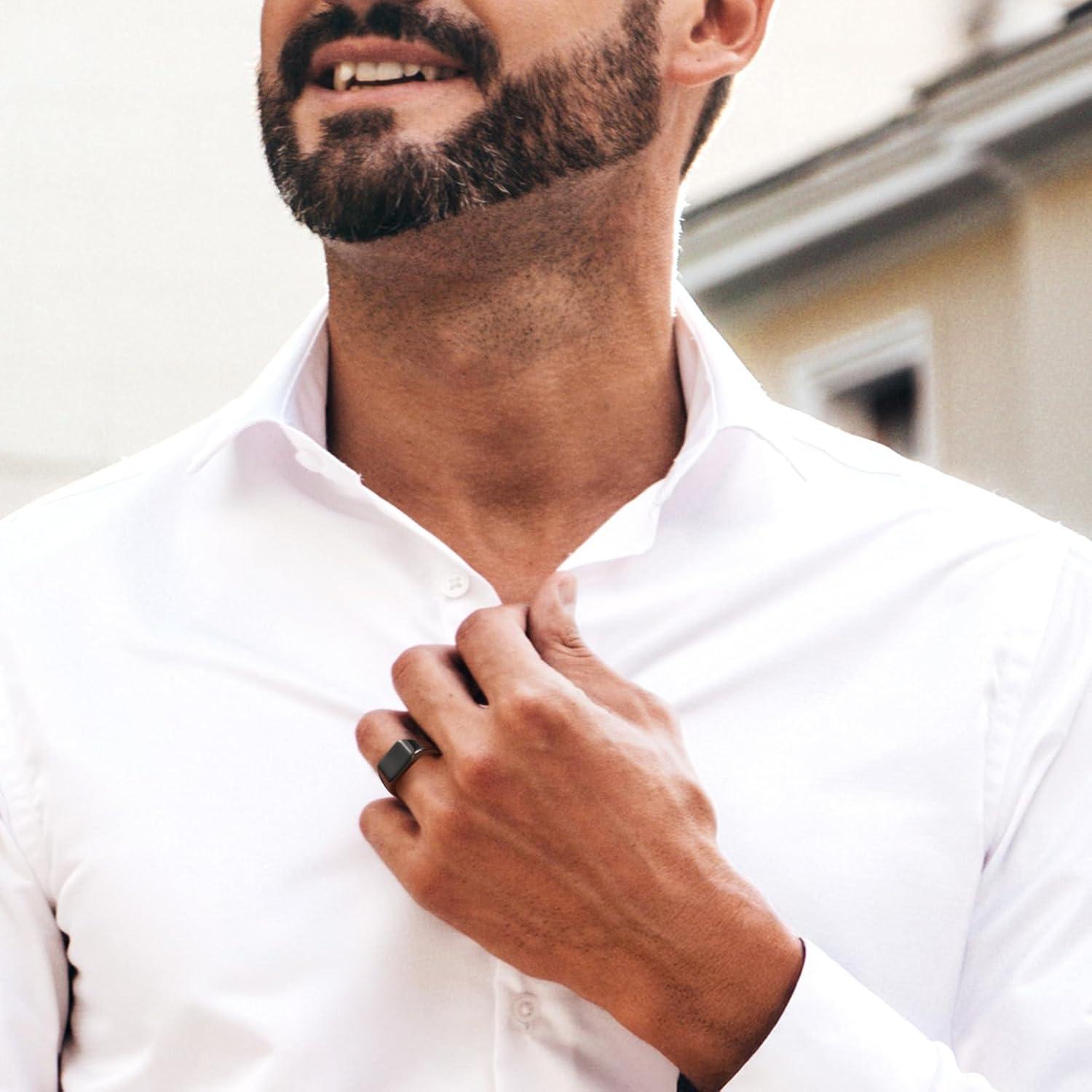 imageKing Will Mens Tungsten Signet Rings Thumb Pinky Biker Band Ring For Men High Polished Plain Wedding Statement Ring Comfort Fit Size 712Black