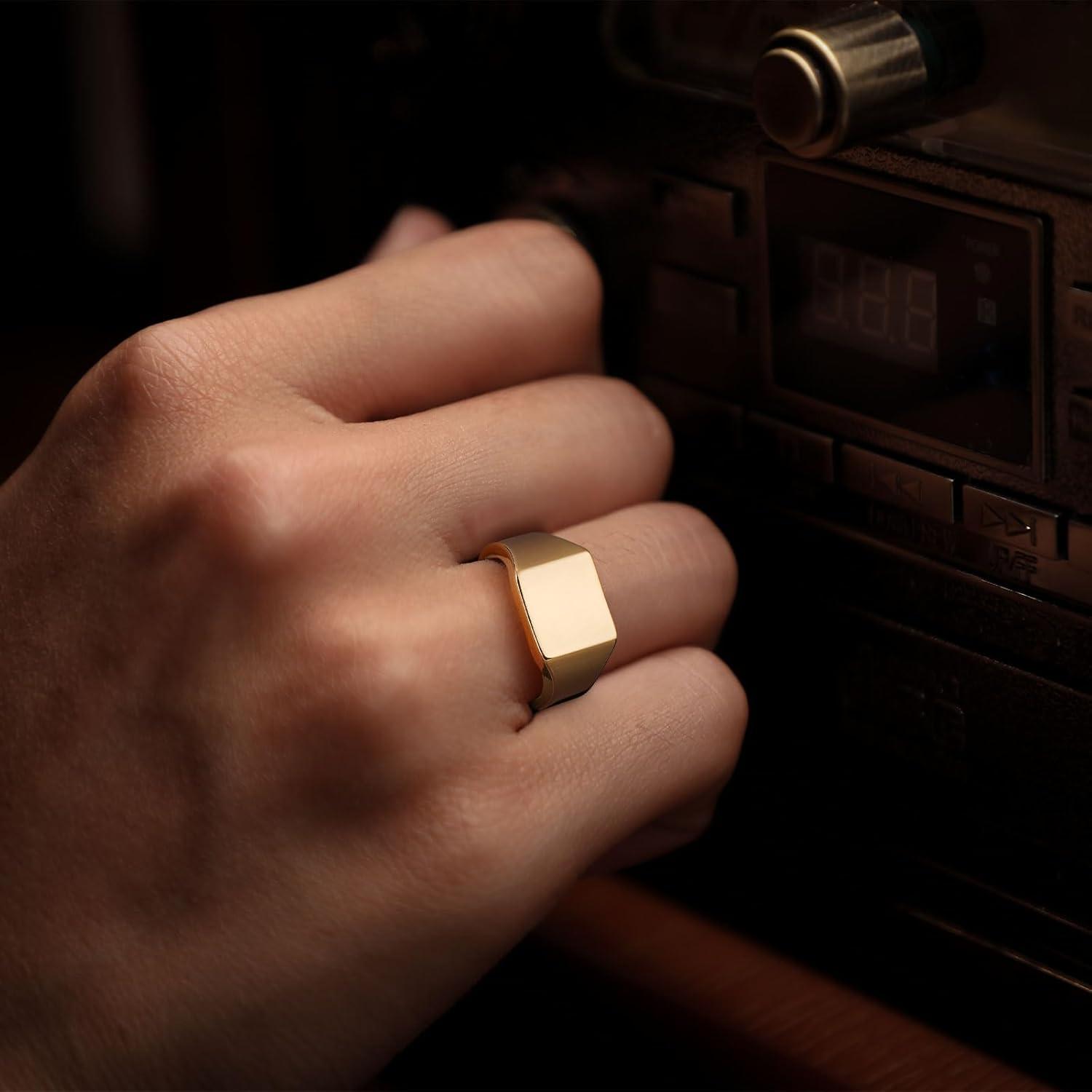 imageKing Will Mens Tungsten Signet Rings Thumb Pinky Biker Band Ring For Men High Polished Plain Wedding Statement Ring Comfort Fit Size 712Gold